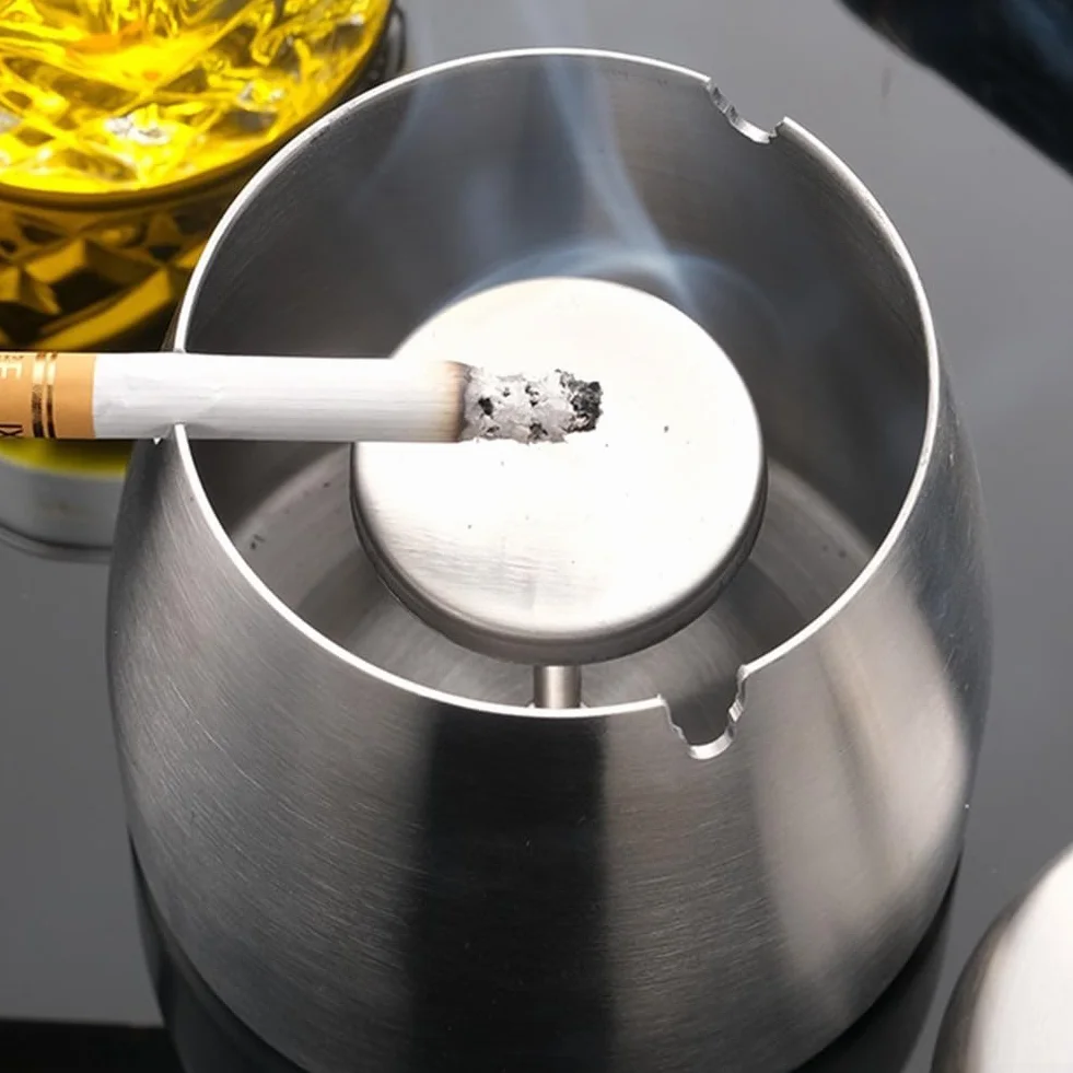 Raccoglitore di fuliggine in acciaio inox con coperchio, per interni ed esterni, design antivento per terrazze e giardini, facile da pulire, a prova di odore (argento)