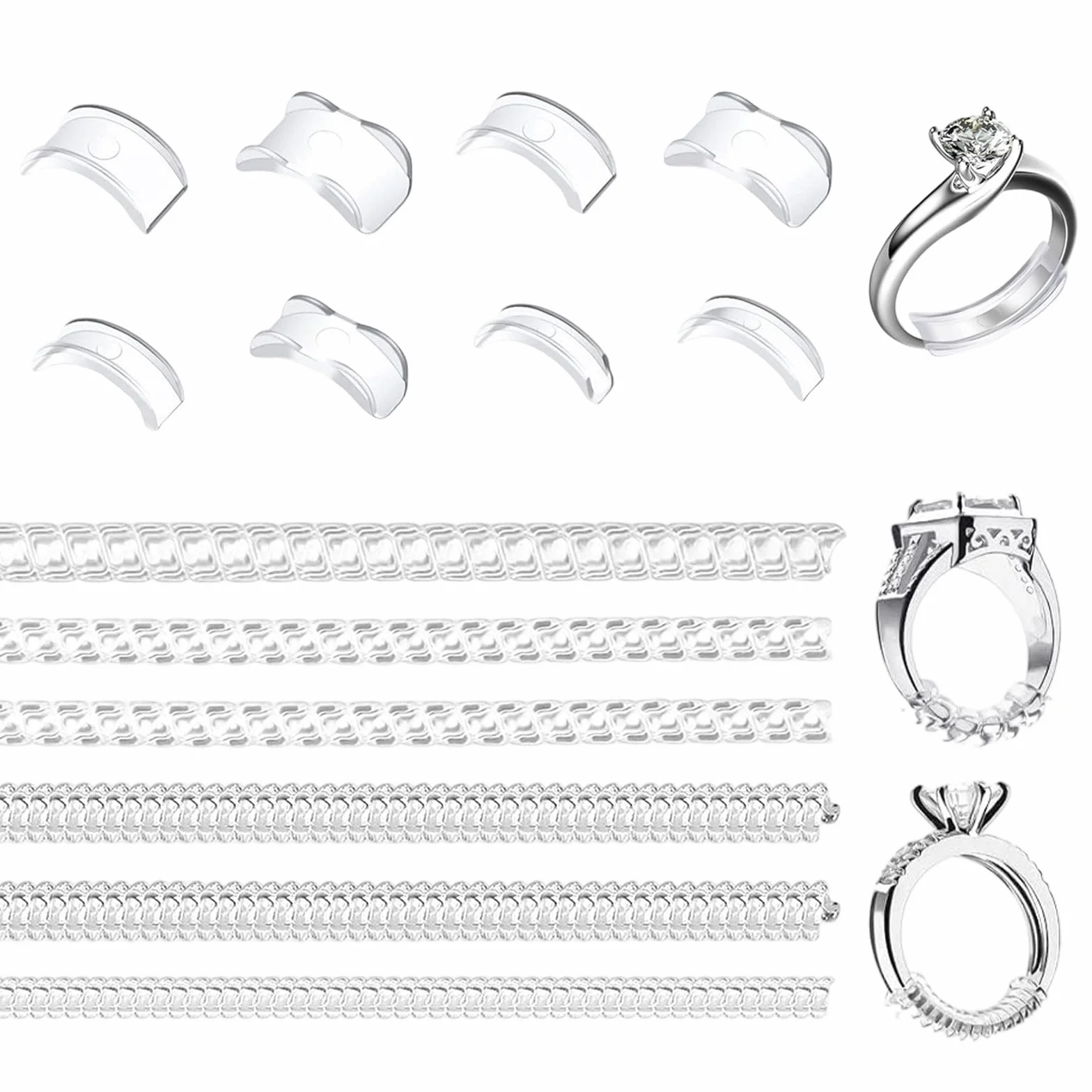 14 Pezzi Ferma Anello Silicone Trasparente, Regolatore Dimensione Anelli Sciolti