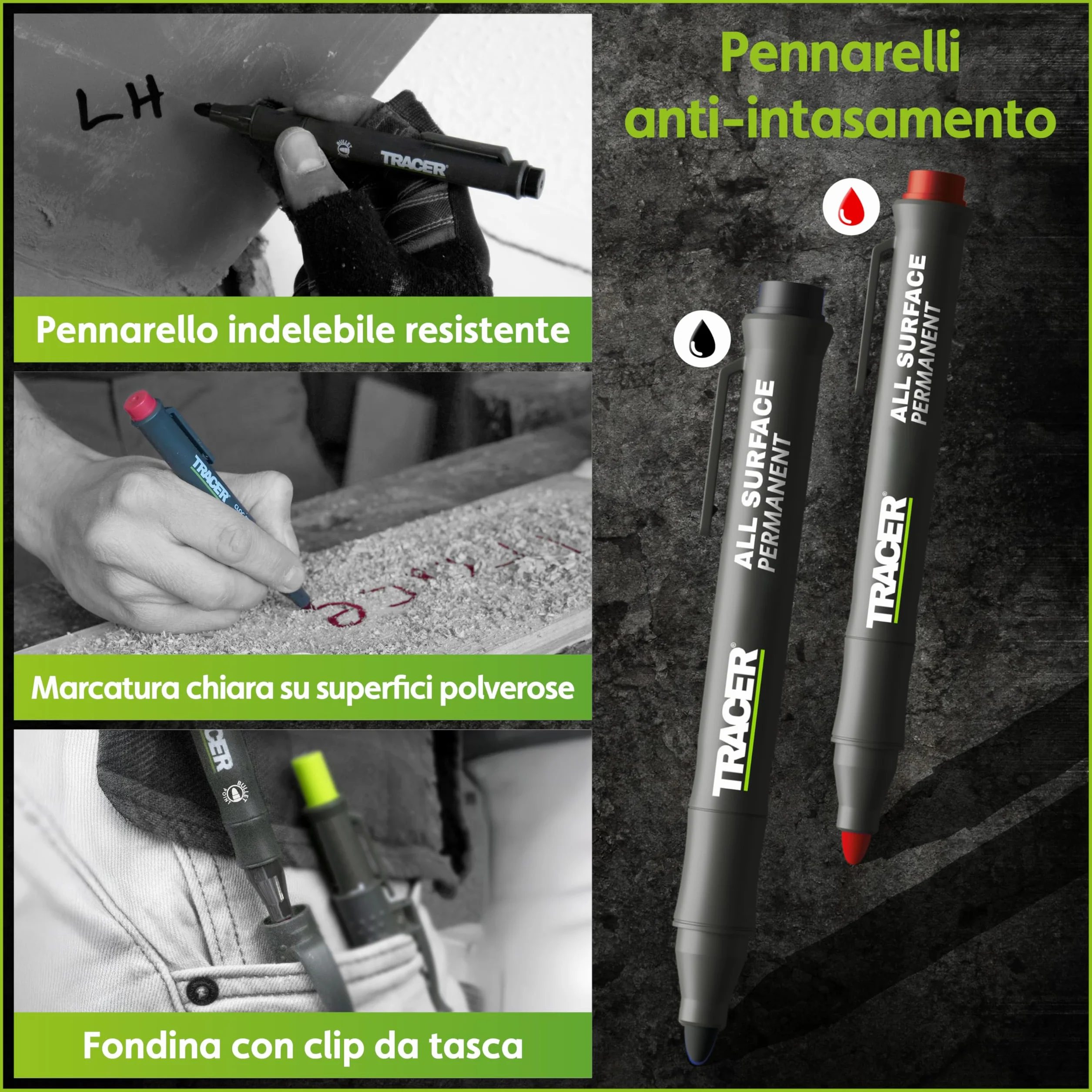 Tracer Kit di marcatura – Matita a foro profondo, set di mine ALH1 e 2 pennarelli senza intasamenti con fondine