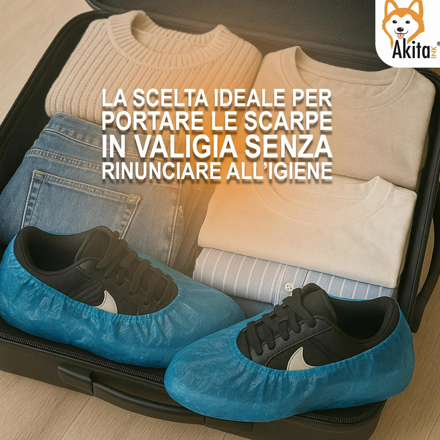 Copriscarpe Monouso in CPE AKITAInk – Blu, Suola Goffrata, Taglia Unica Fino al 48, Impermeabili, DPI per Pulizia