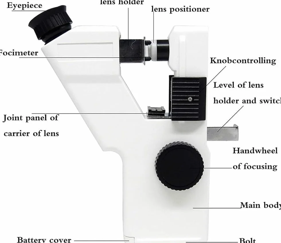 Macchina optometrica elettrica Portatile, frontifocometro Ottico con Lettura Regolabile e Scala precisa, Test Lenti da 20 mm a 80 mm, oculare Regolabile intervallo 0~+15D (-15D).