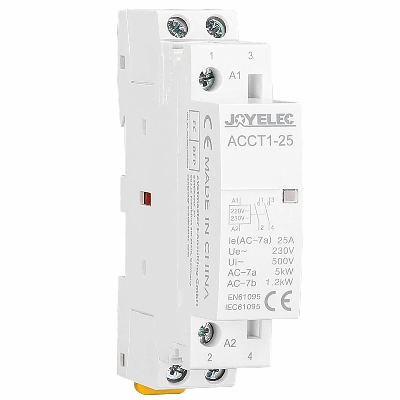 Contattore AC per Uso Domestico，2P 25A 2NO Contattore automatico CA domestico 220V / 230V 50 / 60Hz,2 poli a due vie,normalmente aperti montaggio su guida DIN da 35 mm