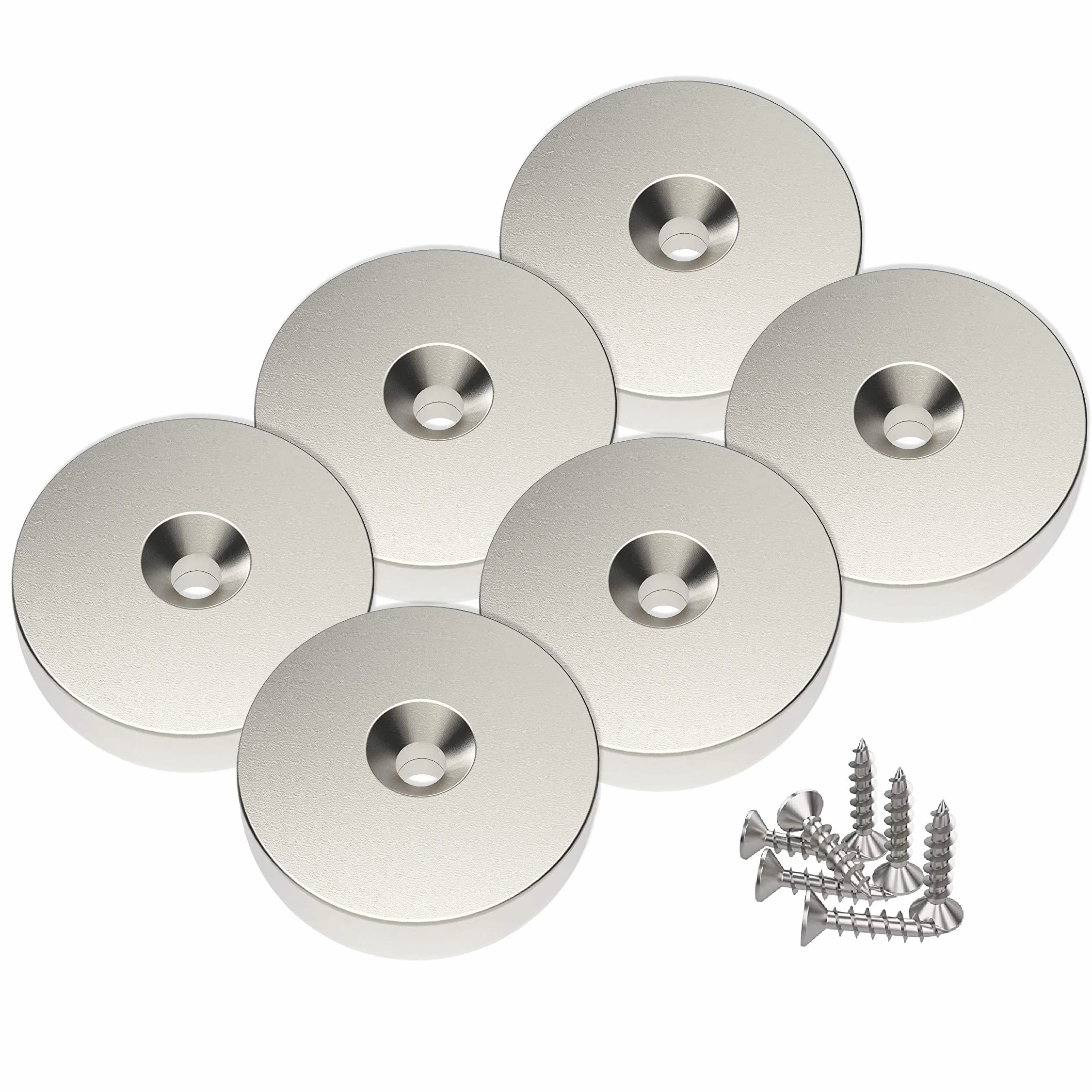 Magnetpro 6 pezzi magneti al neodimio a disco 25 x 5 mm, foro per testa svasata, trazione 10 kg con 6 viti