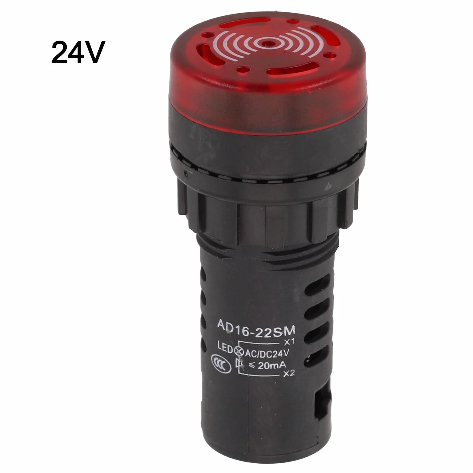 AD16-22SM - Segnalatore acustico ottico con segnale acustico con AC/DC 12V 24V 220V LED rosso lampeggiante foro di montaggio da 22 mm per uso industriale (AC/DC 24V)