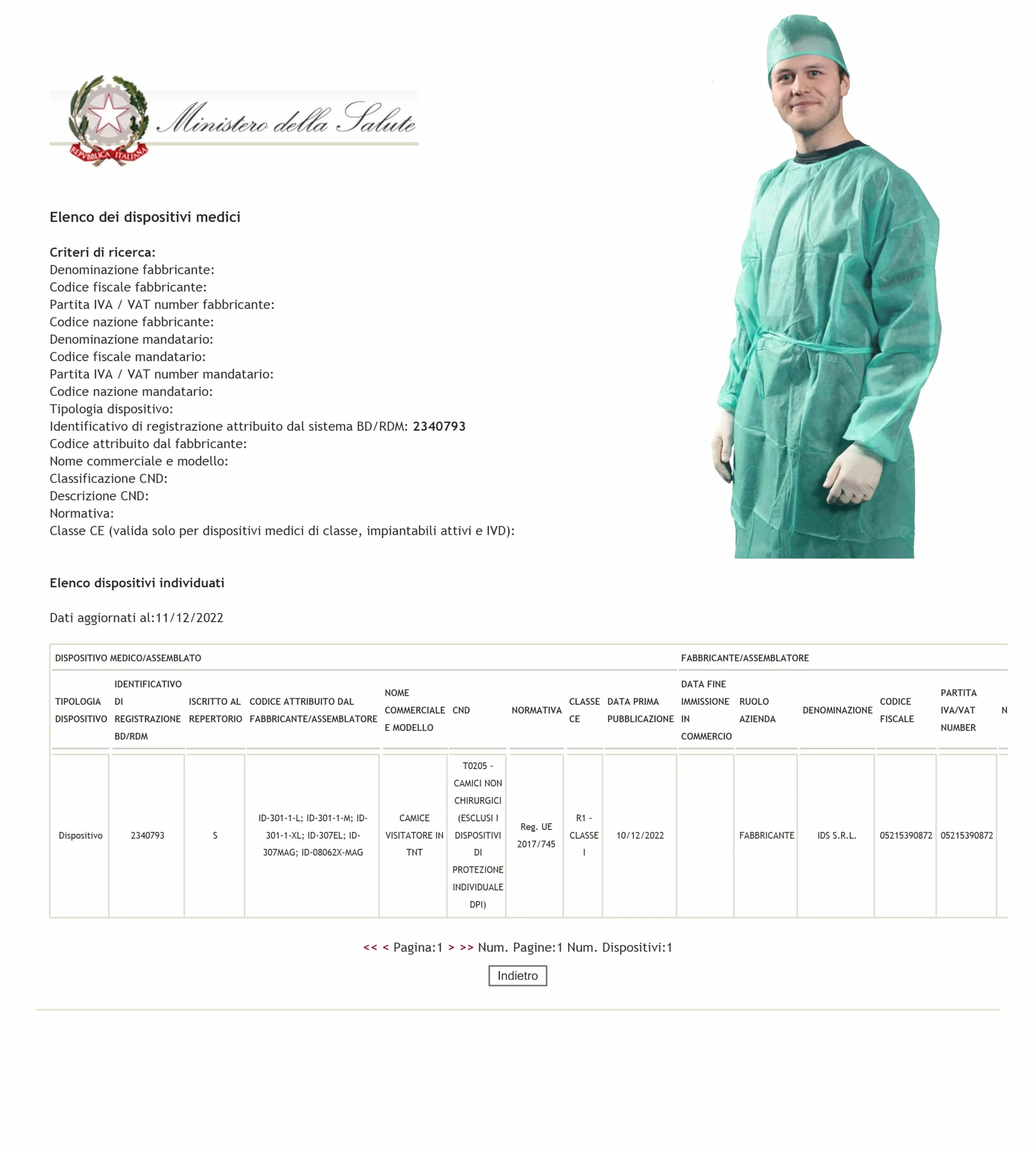 Camice Monouso Verde TNT 25 gr DM CLASSE I Lavoro Usa e Getta 10 Pezzi