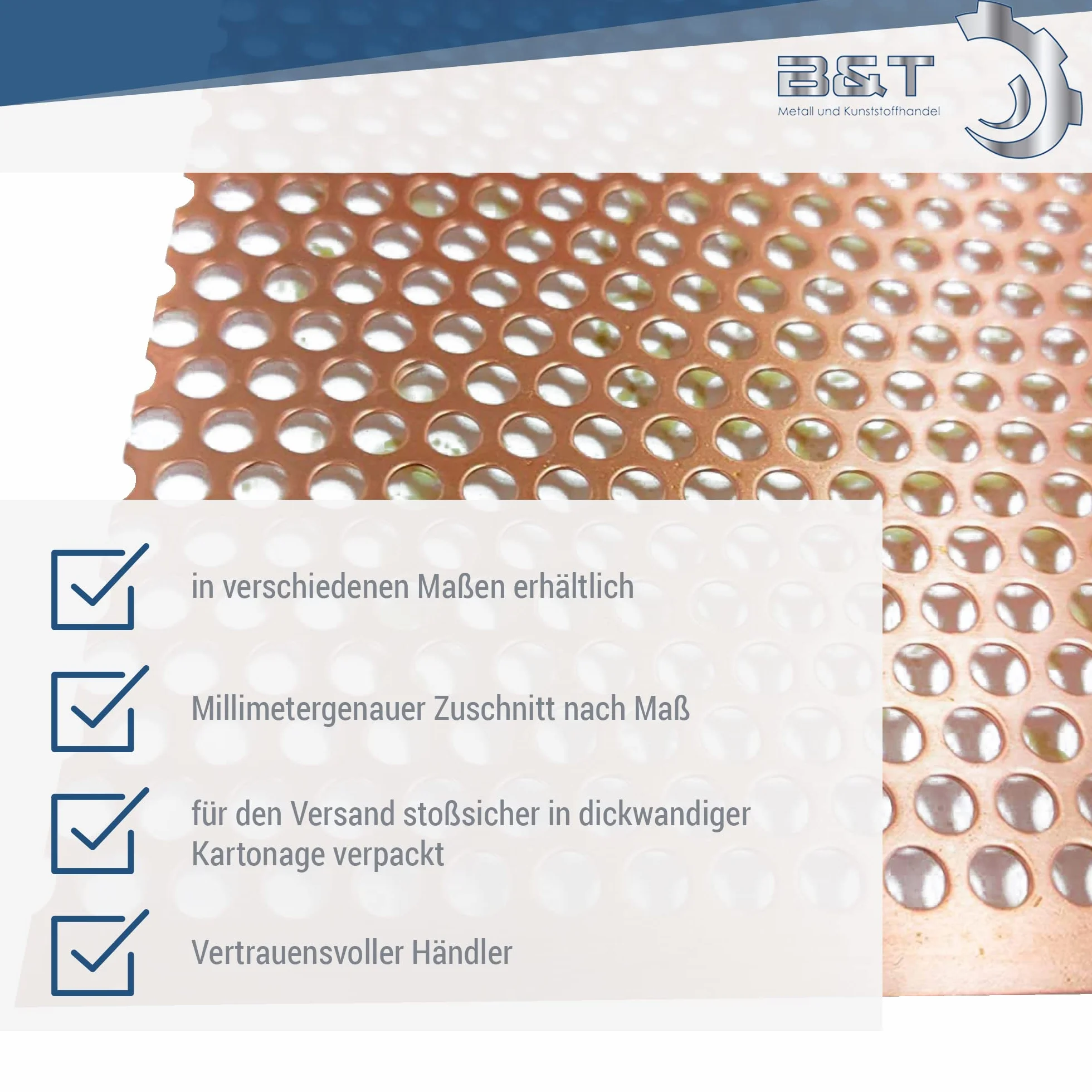B&T Metall Piastra forata in rame 0,7 mm Rv 5-7 su misura