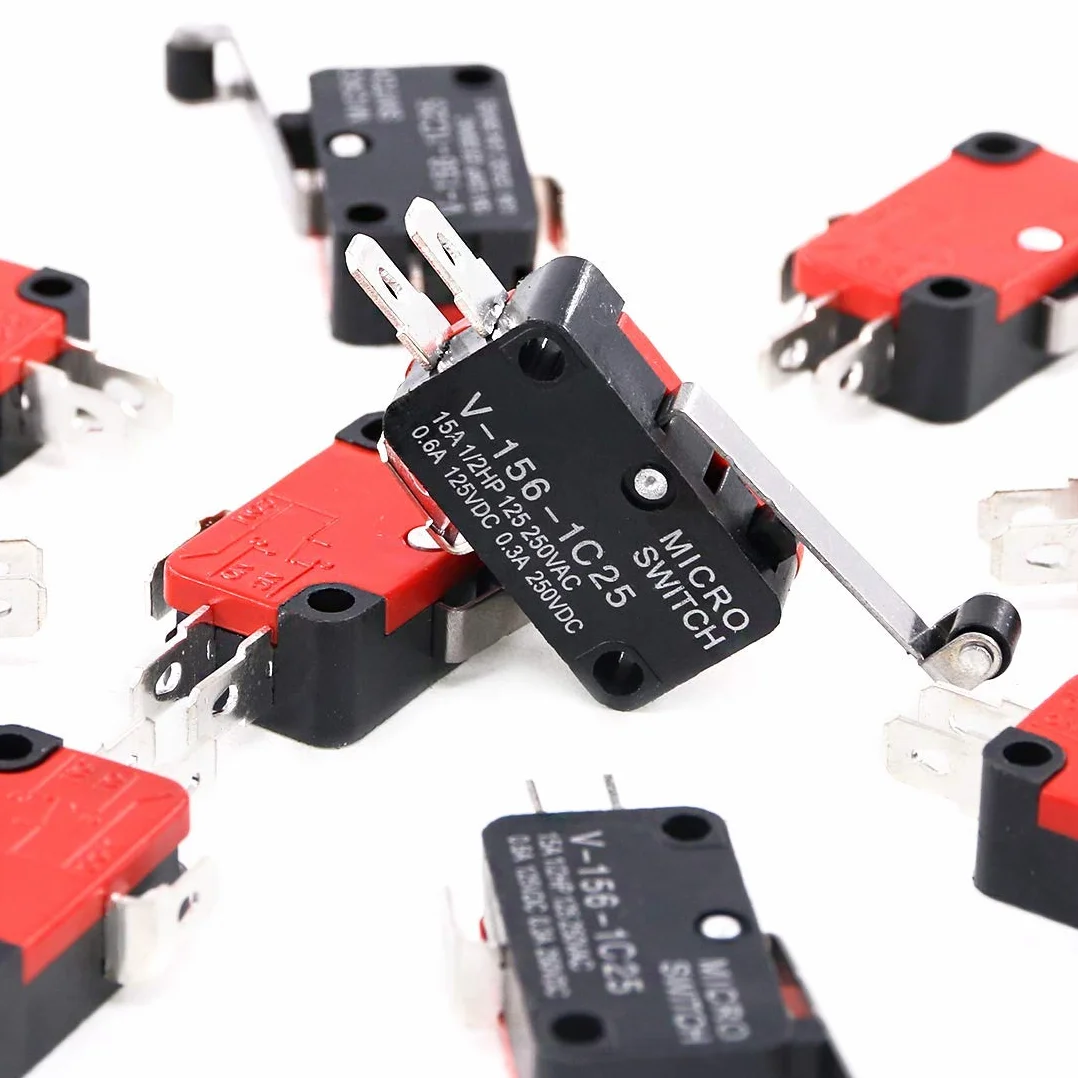 CESFONJER confezione da 8 micro interruttori di finecorsa V-156-1C25, lunga cerniera diritta con rullo a leva, SPDT momentaneo, Mini Interruttore a Levetta, per Arduino