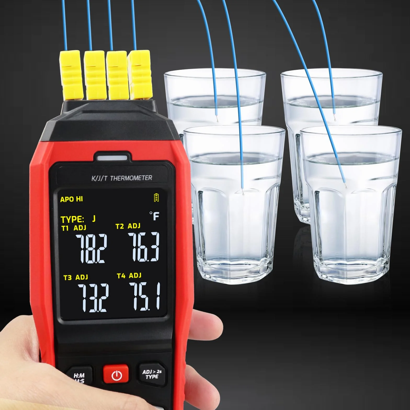 Registratore Dati Termometro a Termocoppia 4 Canali Tipo K, -328~2501°F, Allarmi Acustici Visivi