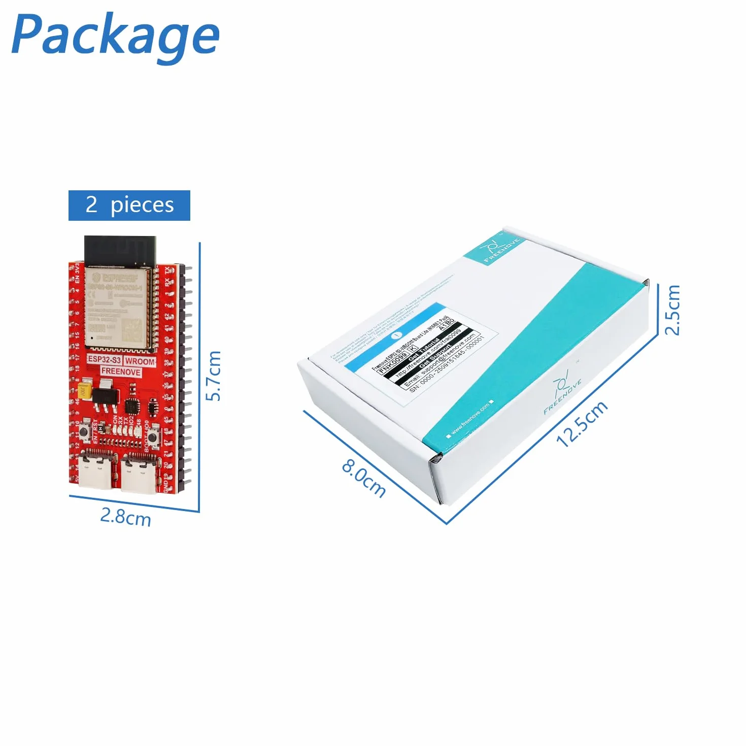 Freenove ESP32-S3 Board Lite 16 MB Flash 2 Pack Dual-core 32-bit 240 MHz Microcontroller Wireless Python C