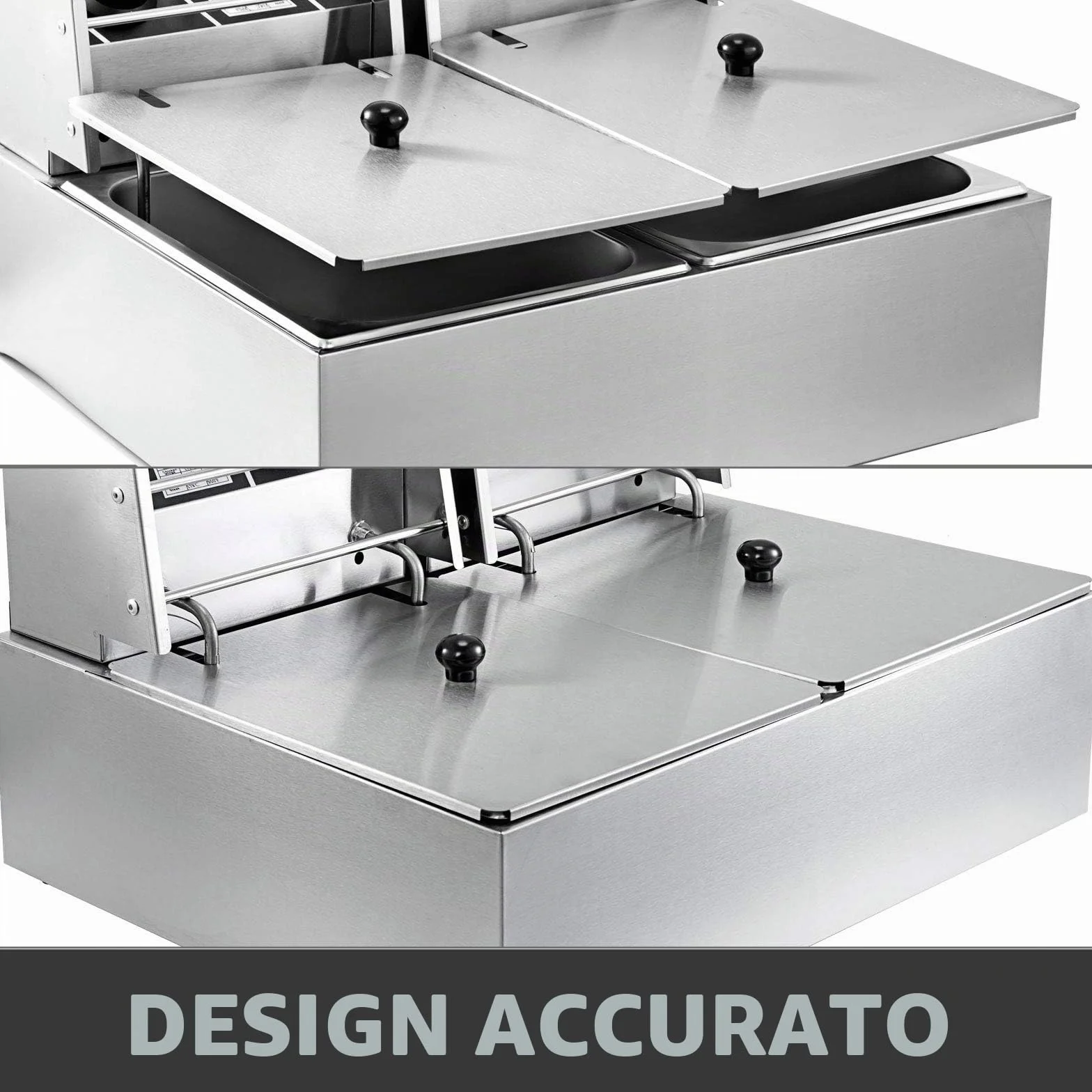 VEVOR Friggitrice Elettrica Professionale 12L 5000W con Doppio Cestino Elettrico Doppio Serbatoio Controsoffitto Friggitrice Francese in Acciaio Inossidabile
