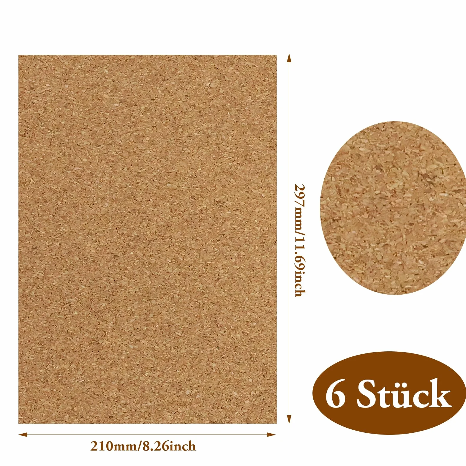 Lastre di sughero autoadesive 30x21 cm 1 mm spessore rettangolari marroni per decorazione parete