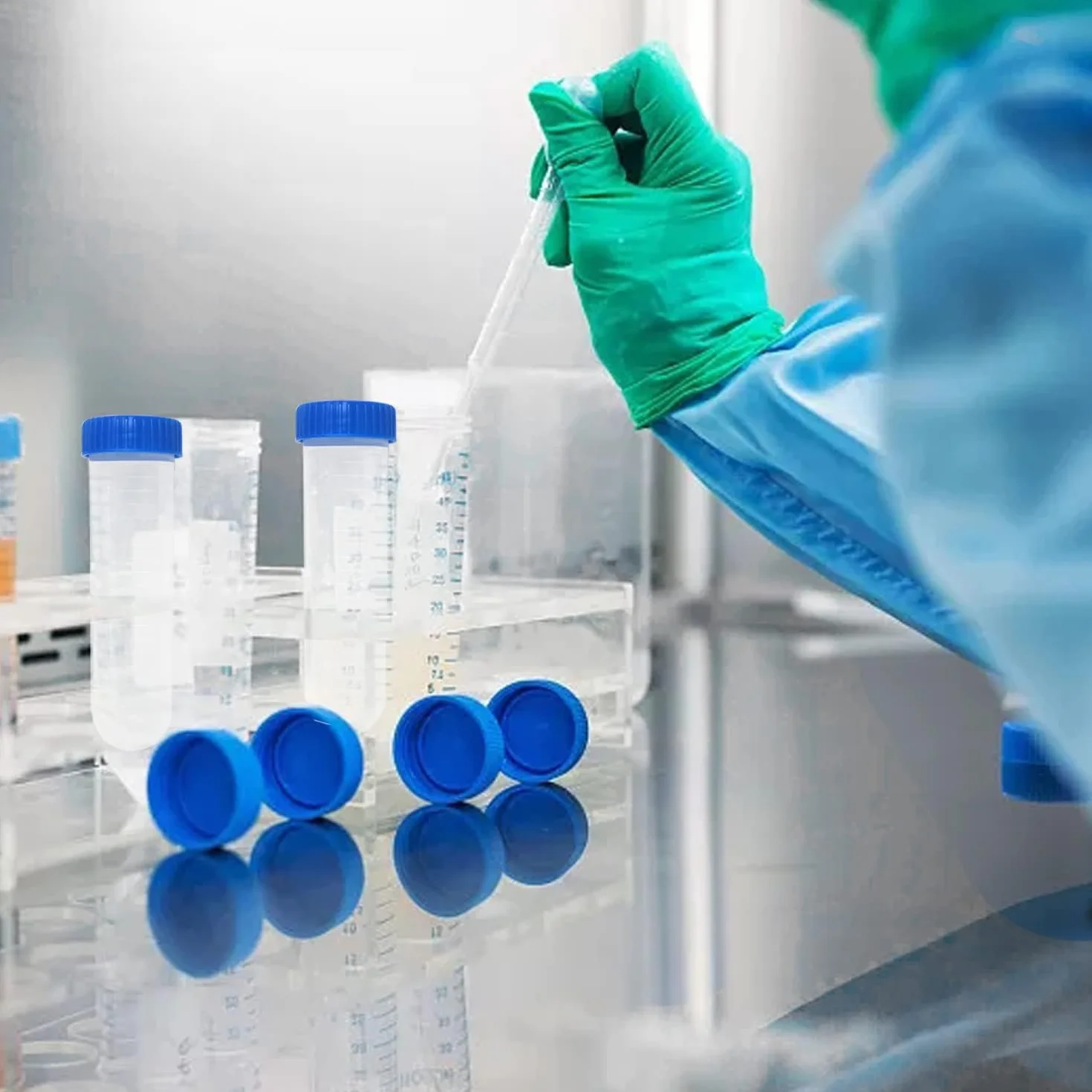 HUAZIZ 40 probówek wirowniczych 50 ml plastikowych niebieskich do laboratorium chemicznego