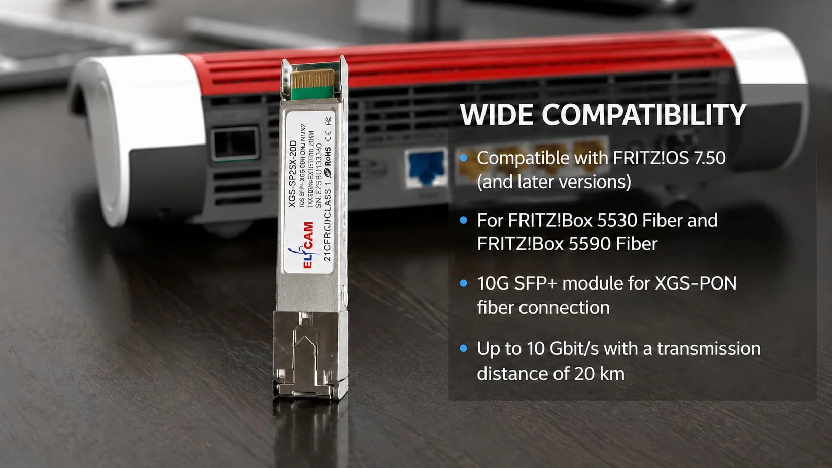 FRITZ!Box 5590 5530 XGS-PON Modulo Ottico 10G SFP+ SC/UPC ITU-T G.9807 1270/1577nm 10Gbit/s