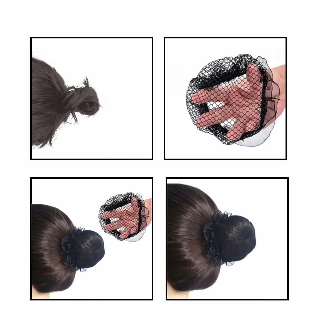 Reti per Capelli Invisibili Stretch 4 Pezzi per Balletto Danza Infermiera Nero