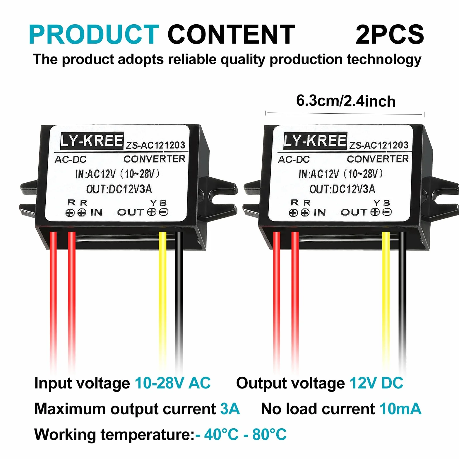Convertitore di Alimentazione AC-DC AC 12V (10-28V) a DC 12V, 2 Pezzi 3A Convertitore Buck, Convertitore a Tensione Ridotta Buck Regolatore per Schermo Auto Pompa Acqua