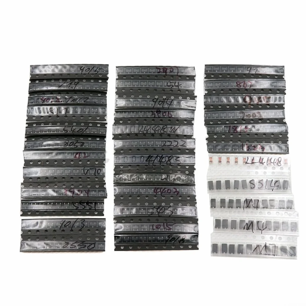 Kit di 350 transistor e diodi per SMD con 35 valori assortiti per l'uso in vari sistemi elettronici e riparazioni