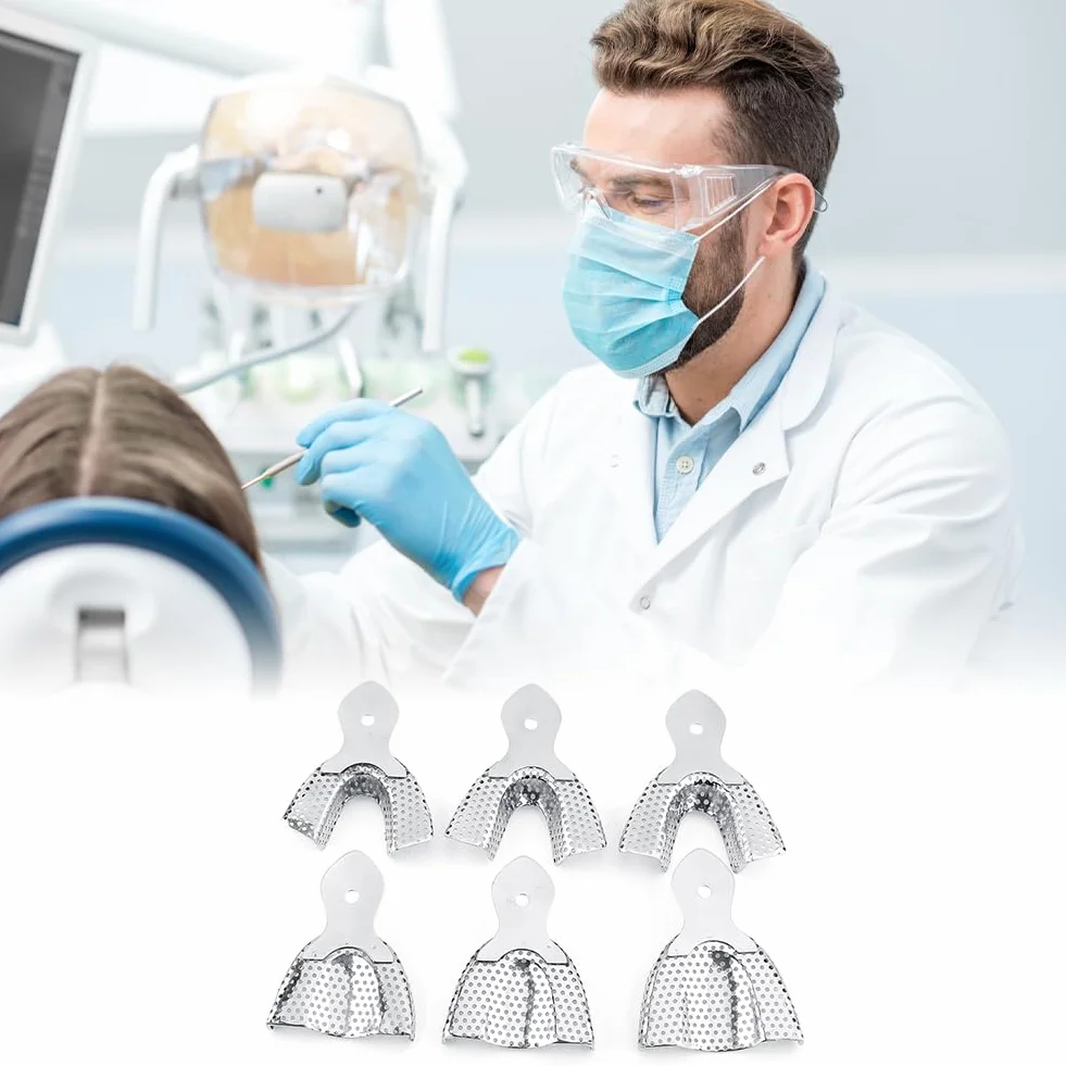 Vassoi Dentali per Impronte in Acciaio Set Morso Dentale Arco Completo Superiore e Inferiore Stampi Denti Inossidabile