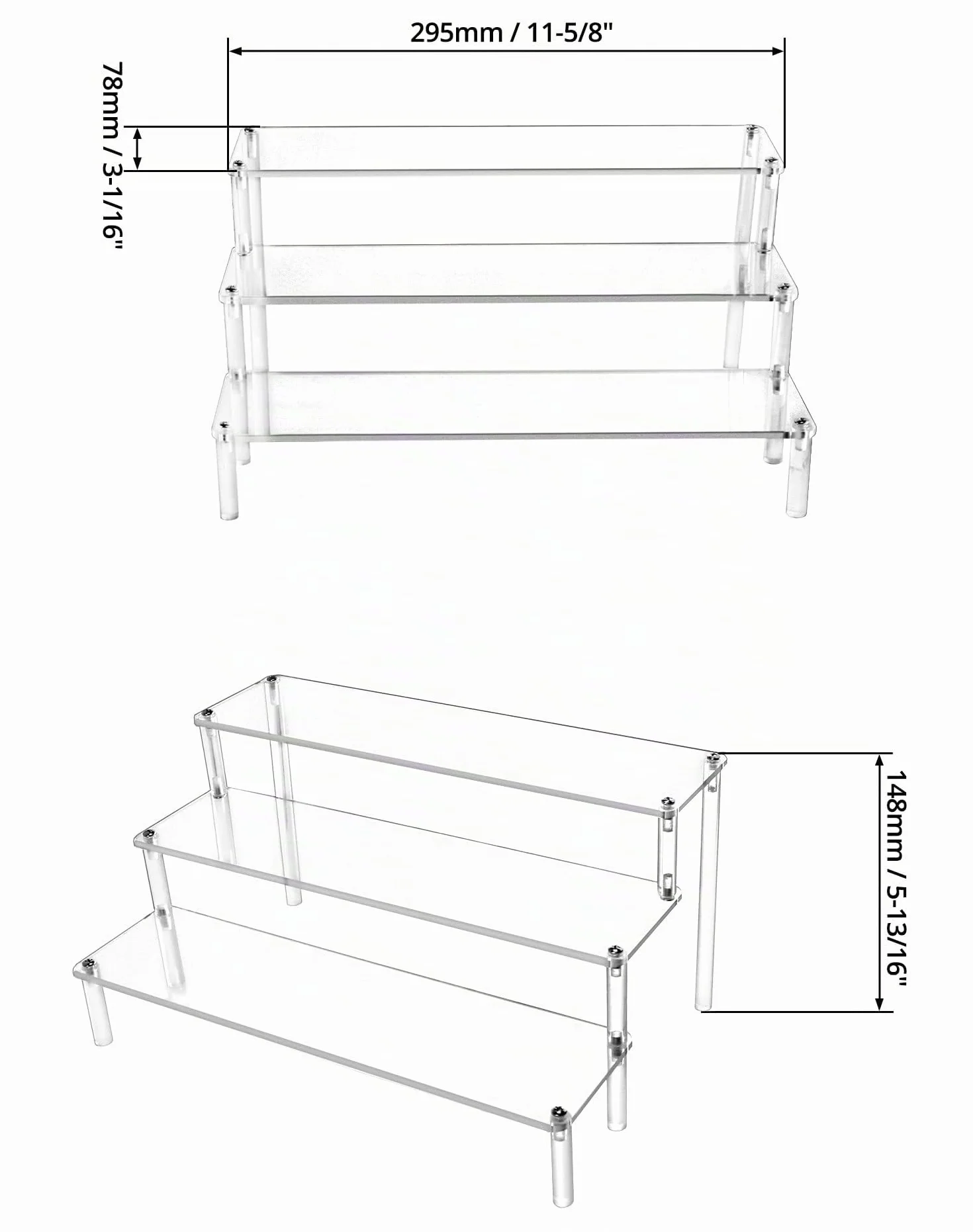QWORK® Espositore Acrilico a 3 Livelli in Acrilico Spesso 4 mm, 30x21x15cm, per Personaggi Profumi Gioielli Cupcakes