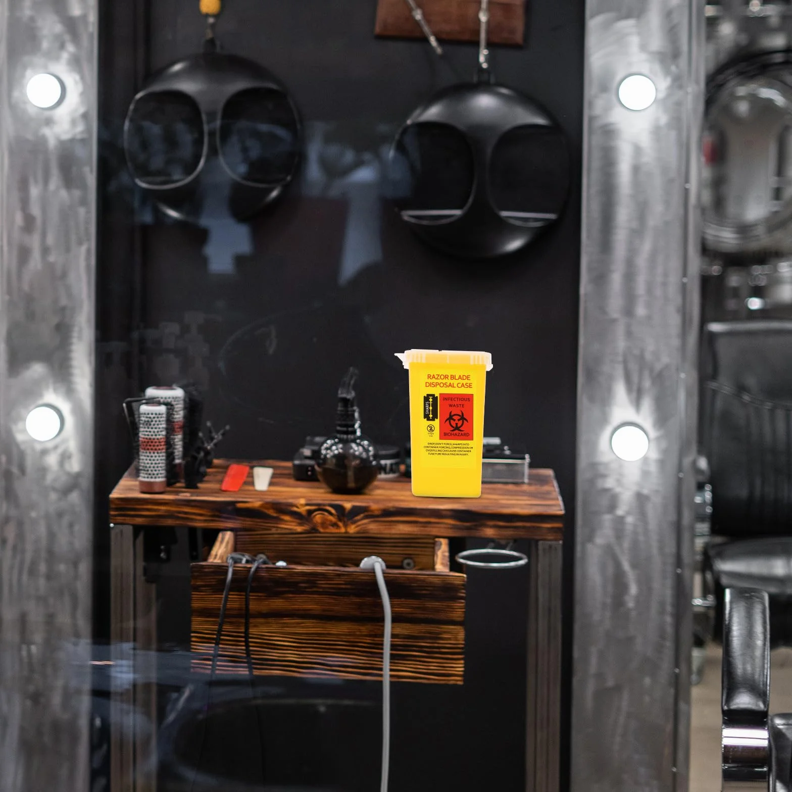 Contenitore per Raccolta Lamette da Barbiere in ABS Giallo Smaltimento Sicuro Barbershop