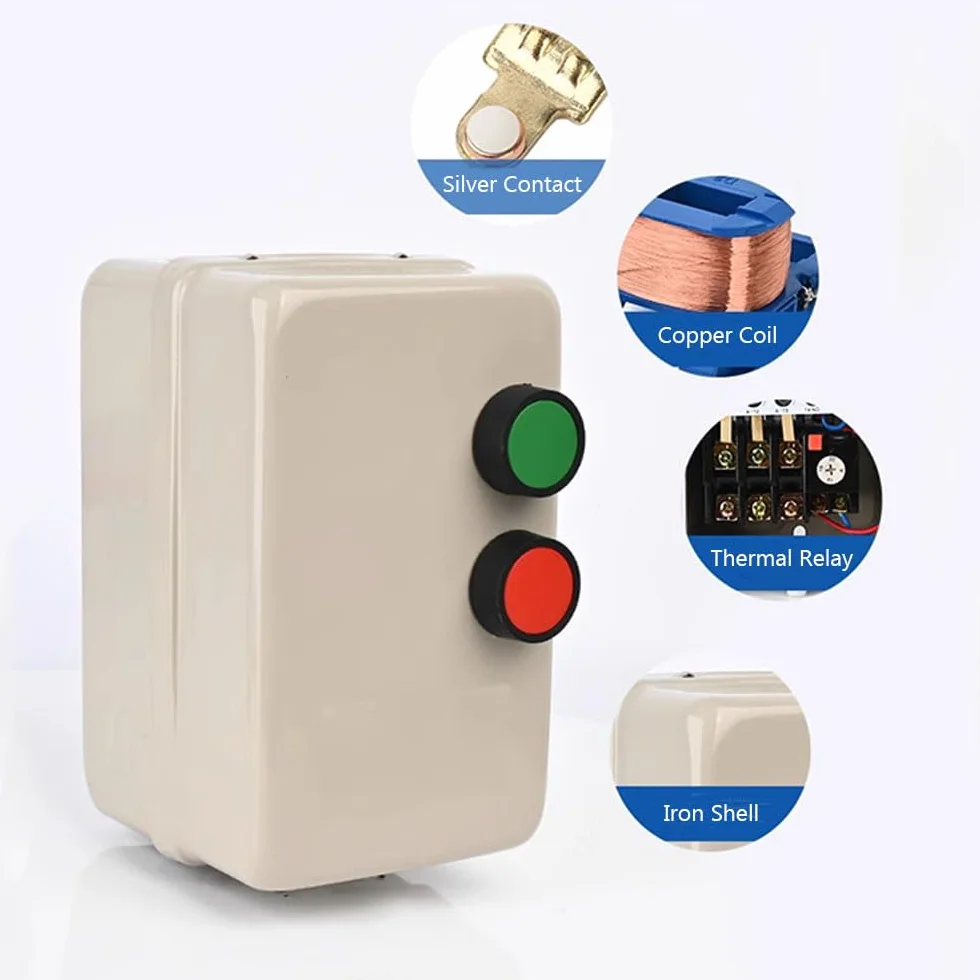 Motore elettrico magnetico, avviamento elettrico a 3 fasi, scatola interruttore di avviamento universale per compressore d'aria, pompa, motore industriale - 380 V 0,75 KW 2,4 A