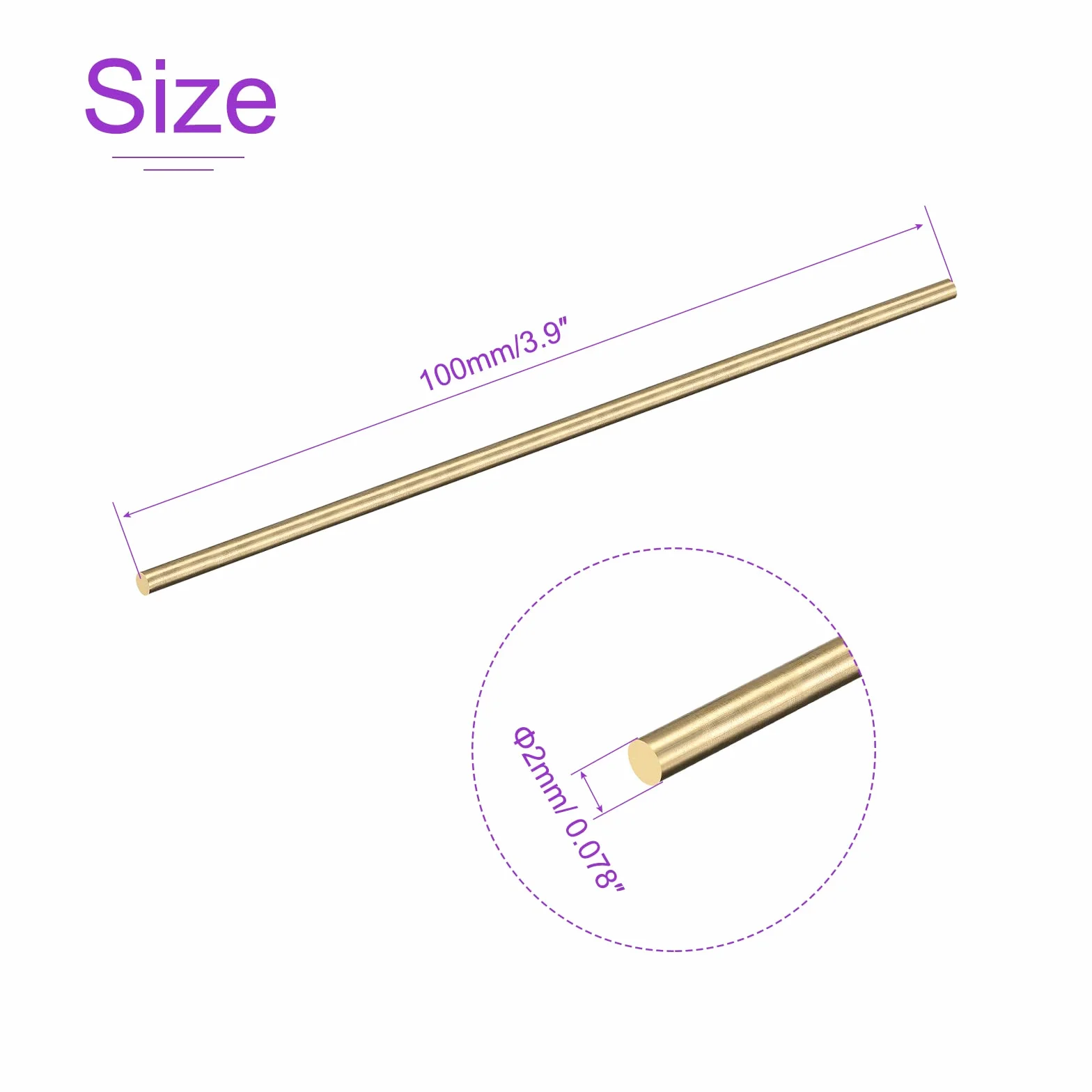 DMiotech 12pz 2mm x 100mm, Ottone Massiccio Tondo Asta, Ottone Asta Tornio Barra Scorte per Fai-da-Te Artigianato