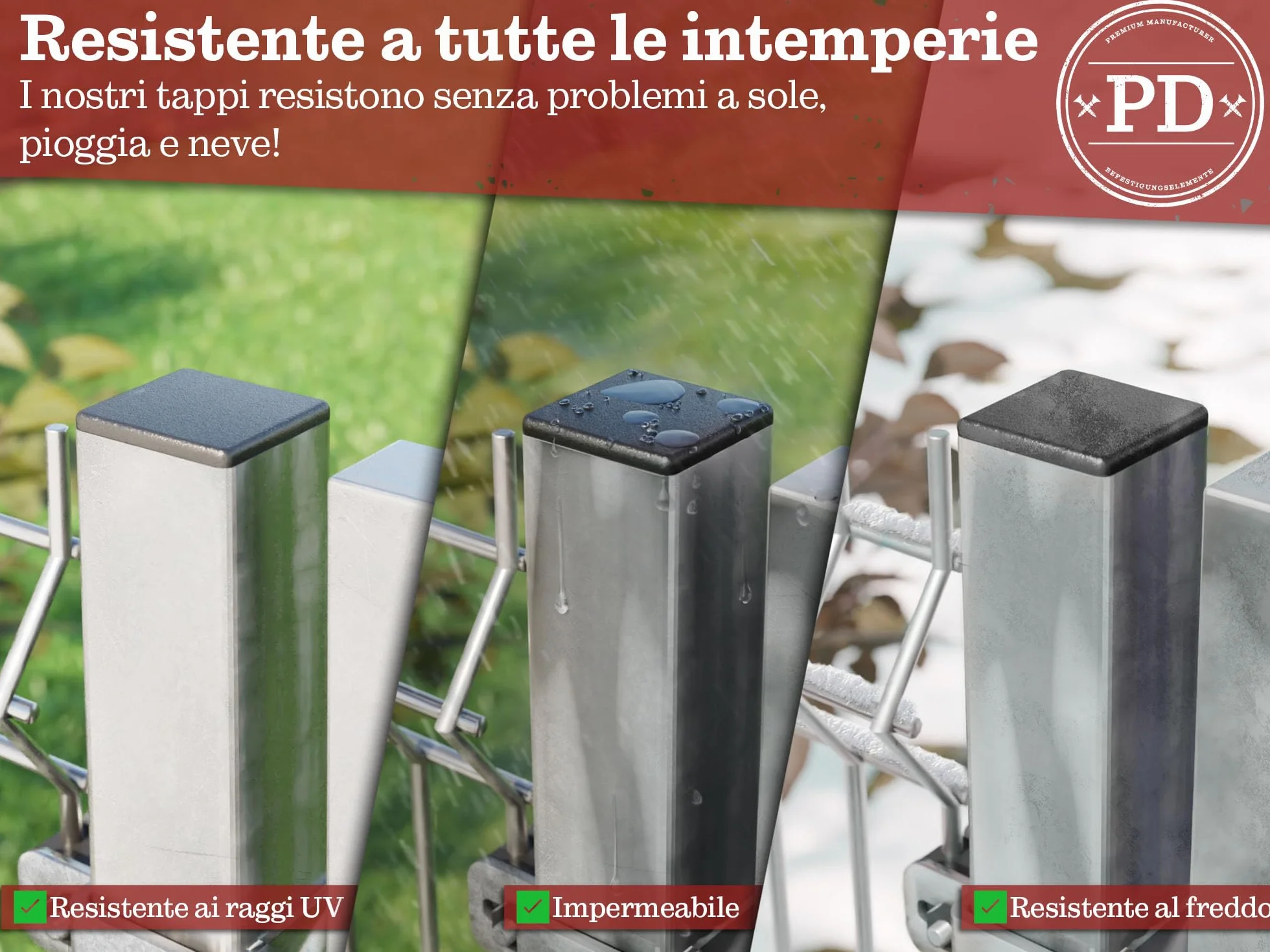 PD® Tappi a Lamelle 40x40 mm per Tubo Quadrato in Plastica PE | Per Coprire Tubi in Acciaio Inox, Alluminio e Profili | Quadrati Neri | 4 Pezzi