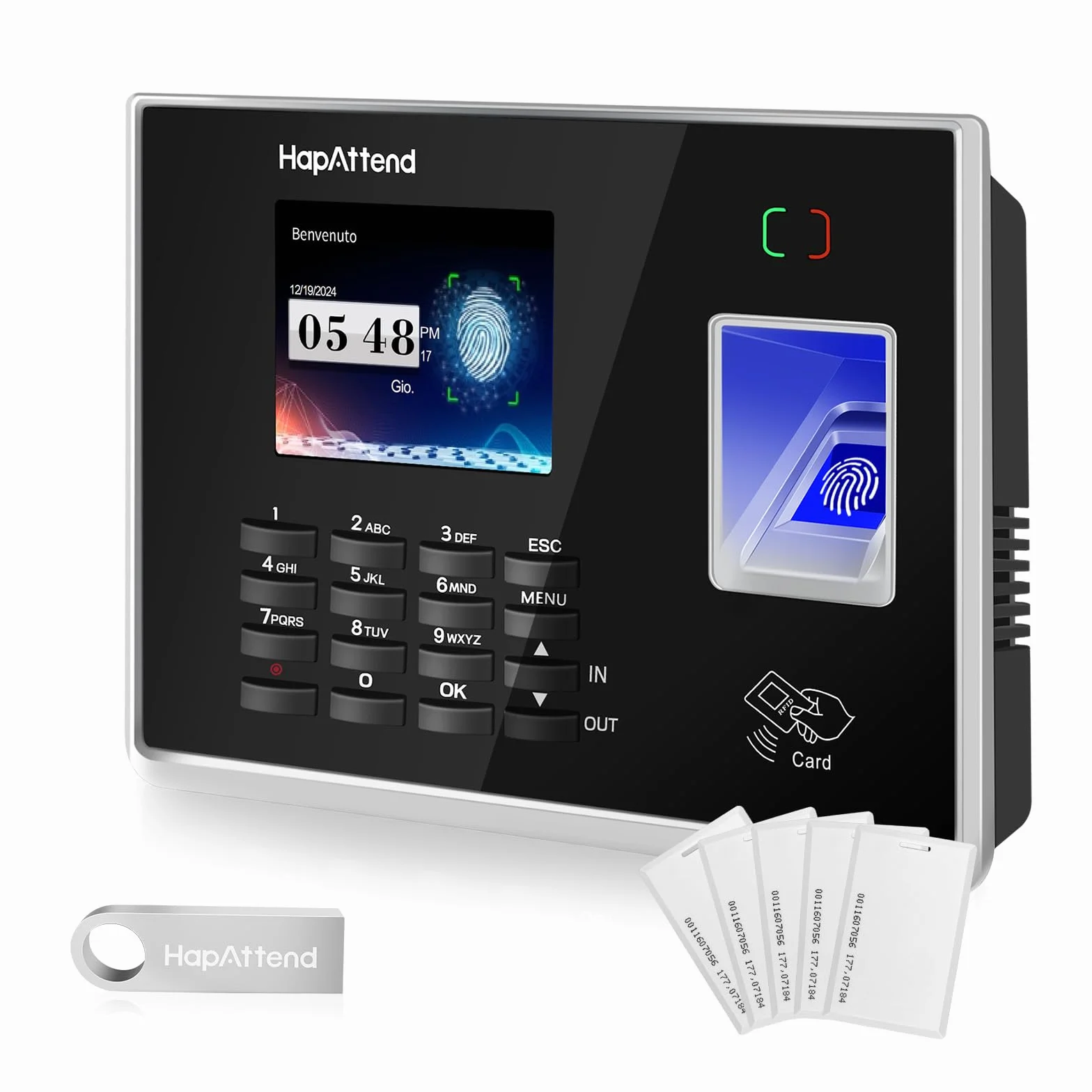 Rilevatore presenze, HapAttend Italiano timbracartellini dipendenti con impronte digitali e 5 badge RFID, H2 timbratrice presenze dipendenti Checking-in registratore orologio tempo per piccole imprese