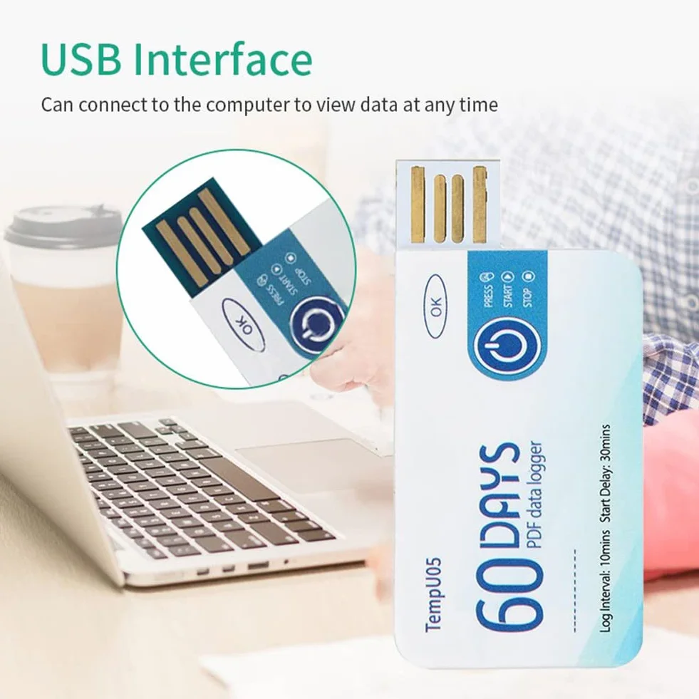 TempU05 Registratore di Dati di Temperatura USB Monouso, Registratore di Dati ad Alta Precisione Registratore di Temperatura per il Monitoraggio di Alimenti, Farmaci, Prodotti Chimici