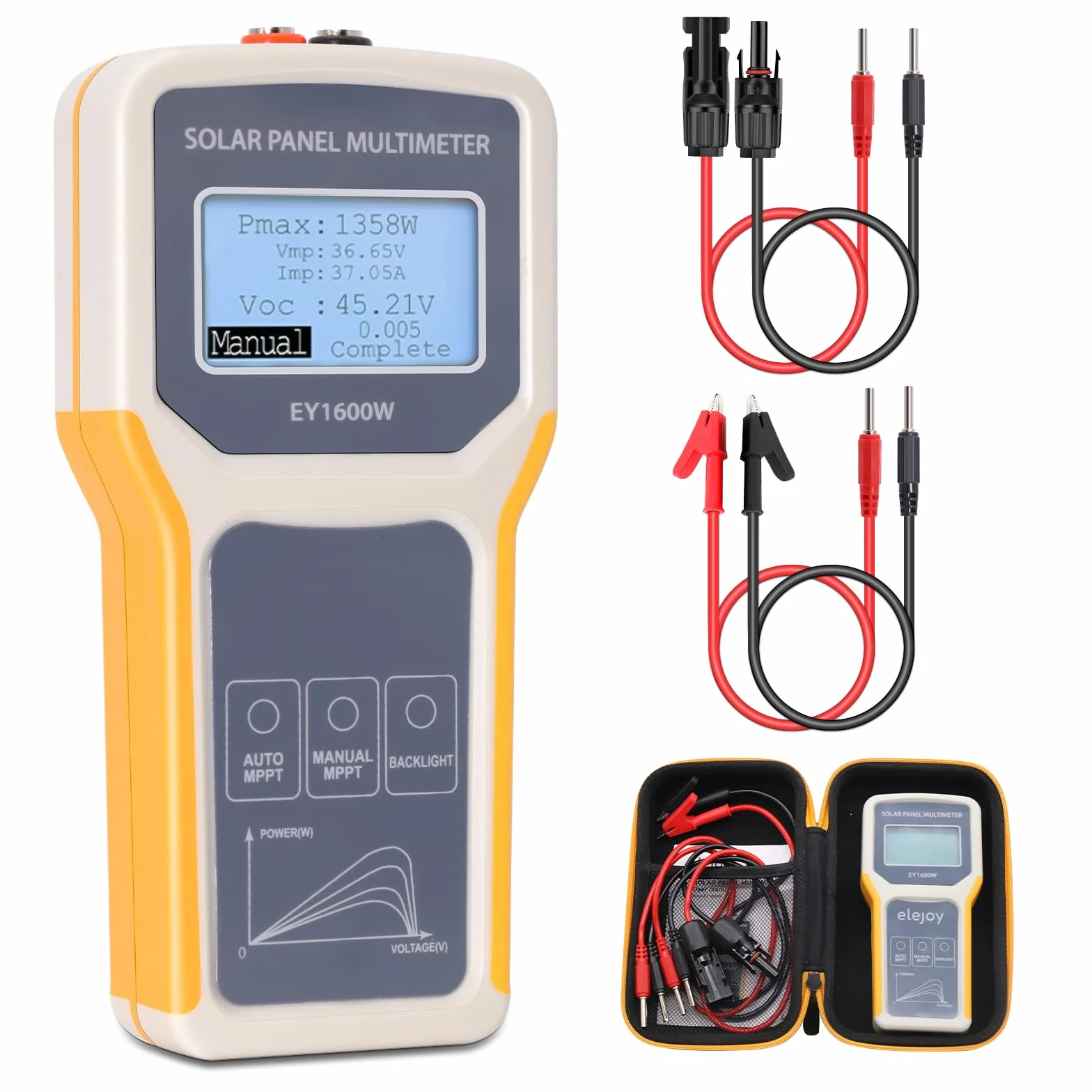 Tester solare EY1600 W, installazione, misuratore tensione vuoto, rilevamento MPPT, display LCD