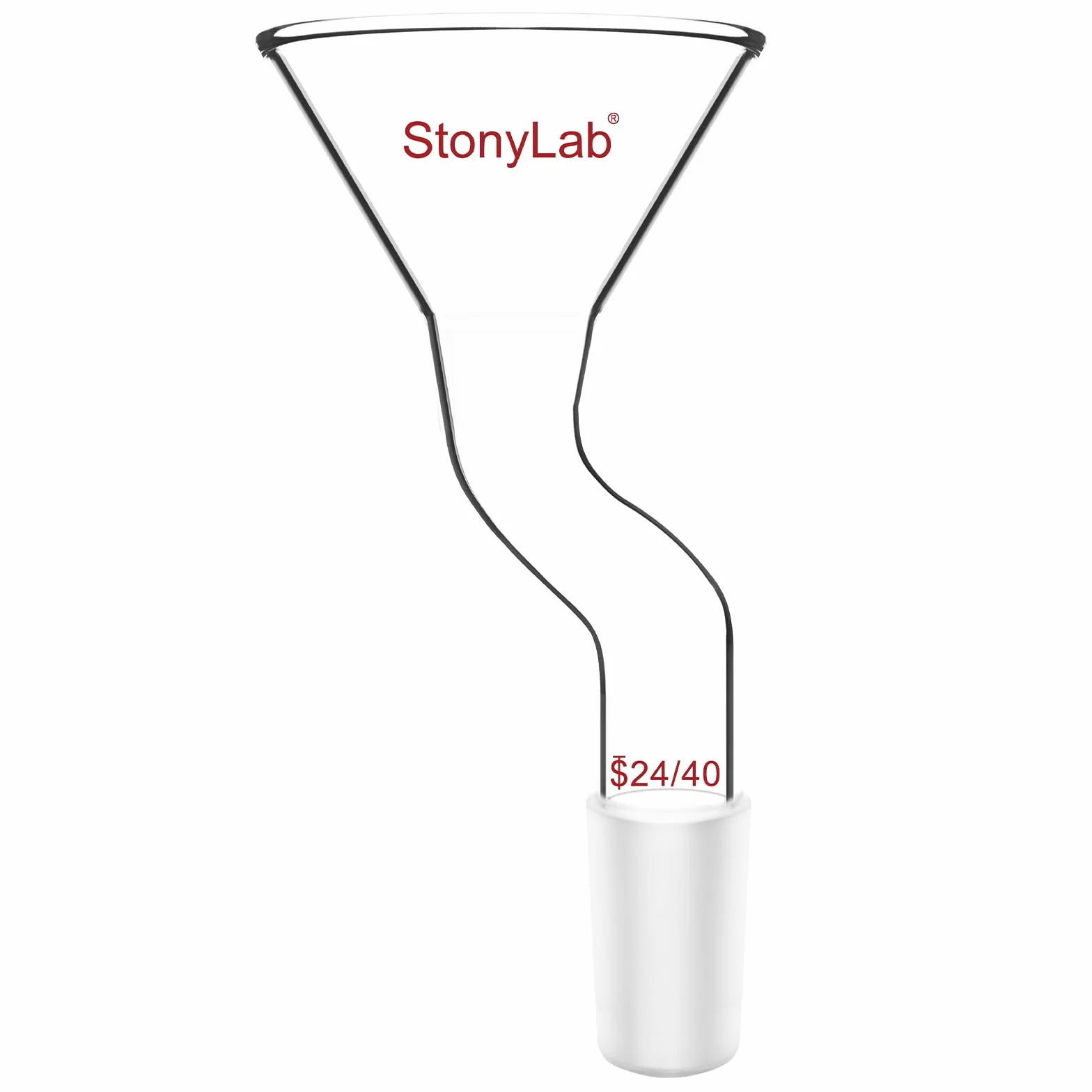 stonylab Imbuto per Polveri con Design Decentrato, Vetro Borosilicato con Giunto Standard 24/40, Diametro Superiore 75mm, Resistente e Riutilizzabile per Laboratorio, Ricerca e Insegnamento