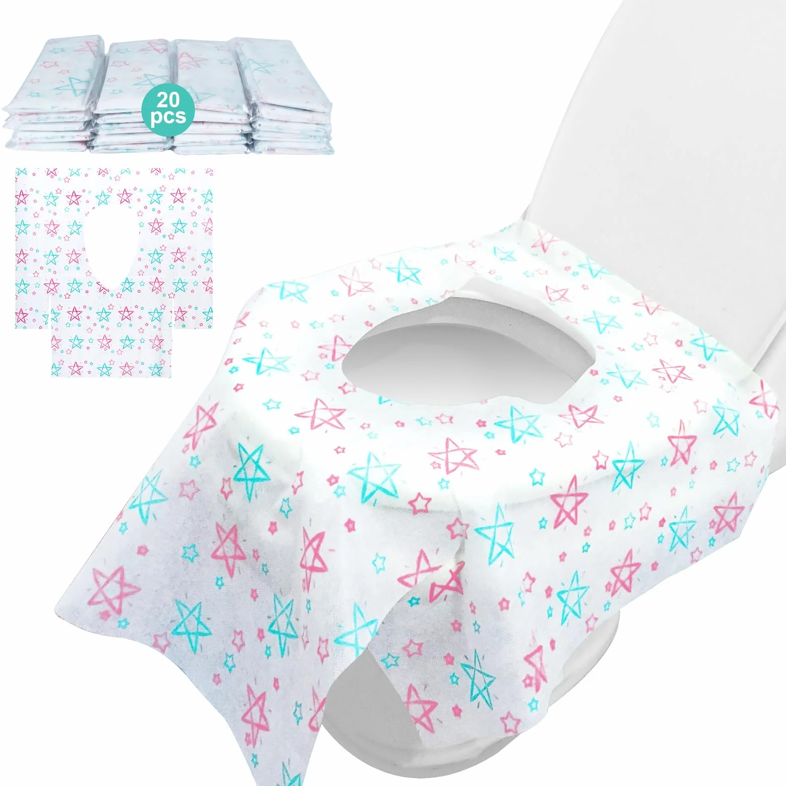 Copriwater Monouso Antibatterico Copri Sedili Impermeabili usa e getta per WC Portatili Toilette da Viaggio e Campeggio 20pcs
