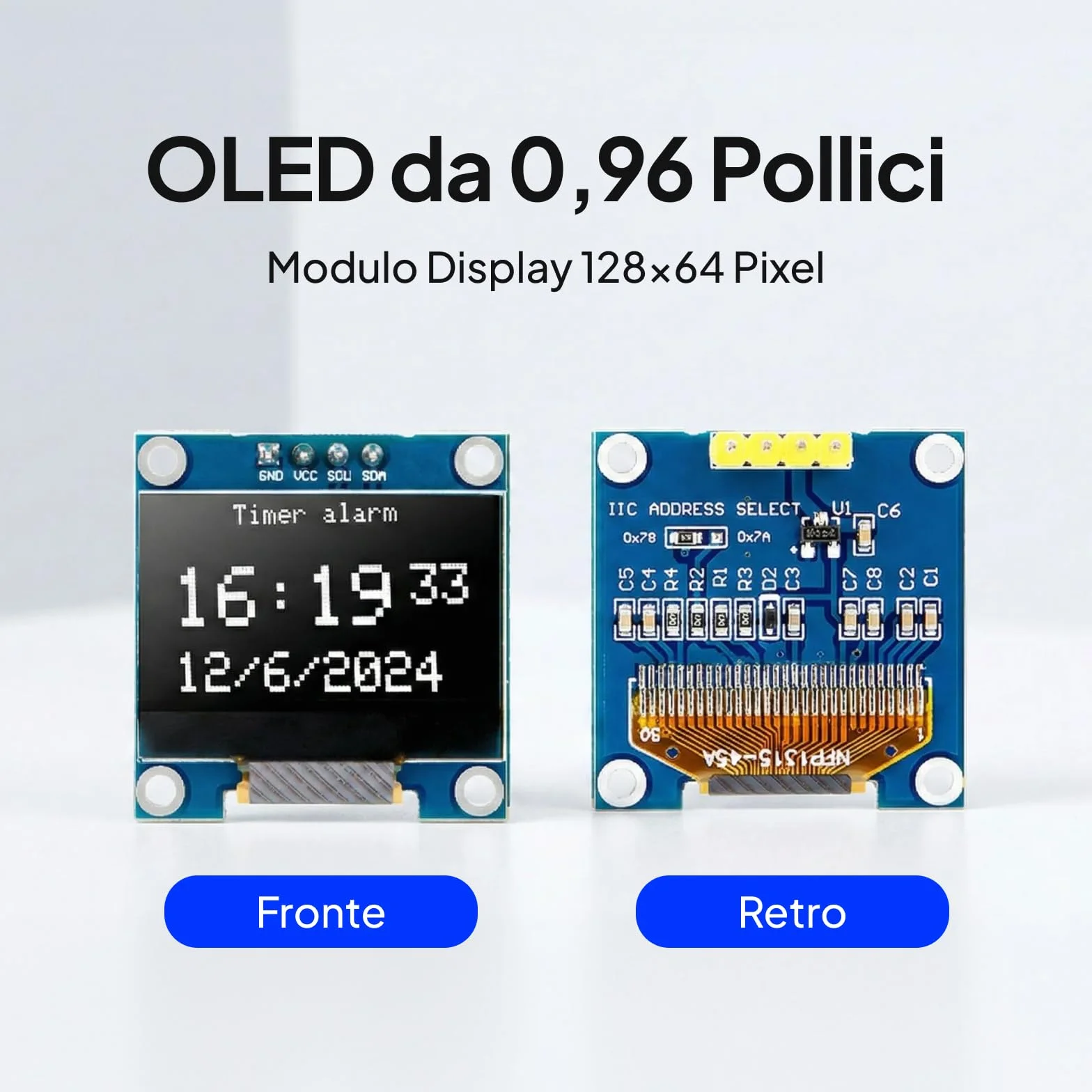 ELEGOO Display OLED 3 Pezzi Modulo Schermo da 0,96 Pollici Bianco, 128x64 Driver I2C Mini Schermi Compatti Autoluminosi per Arduino, Raspberry Pi, PICO.51 MCU, STM32, ESP32