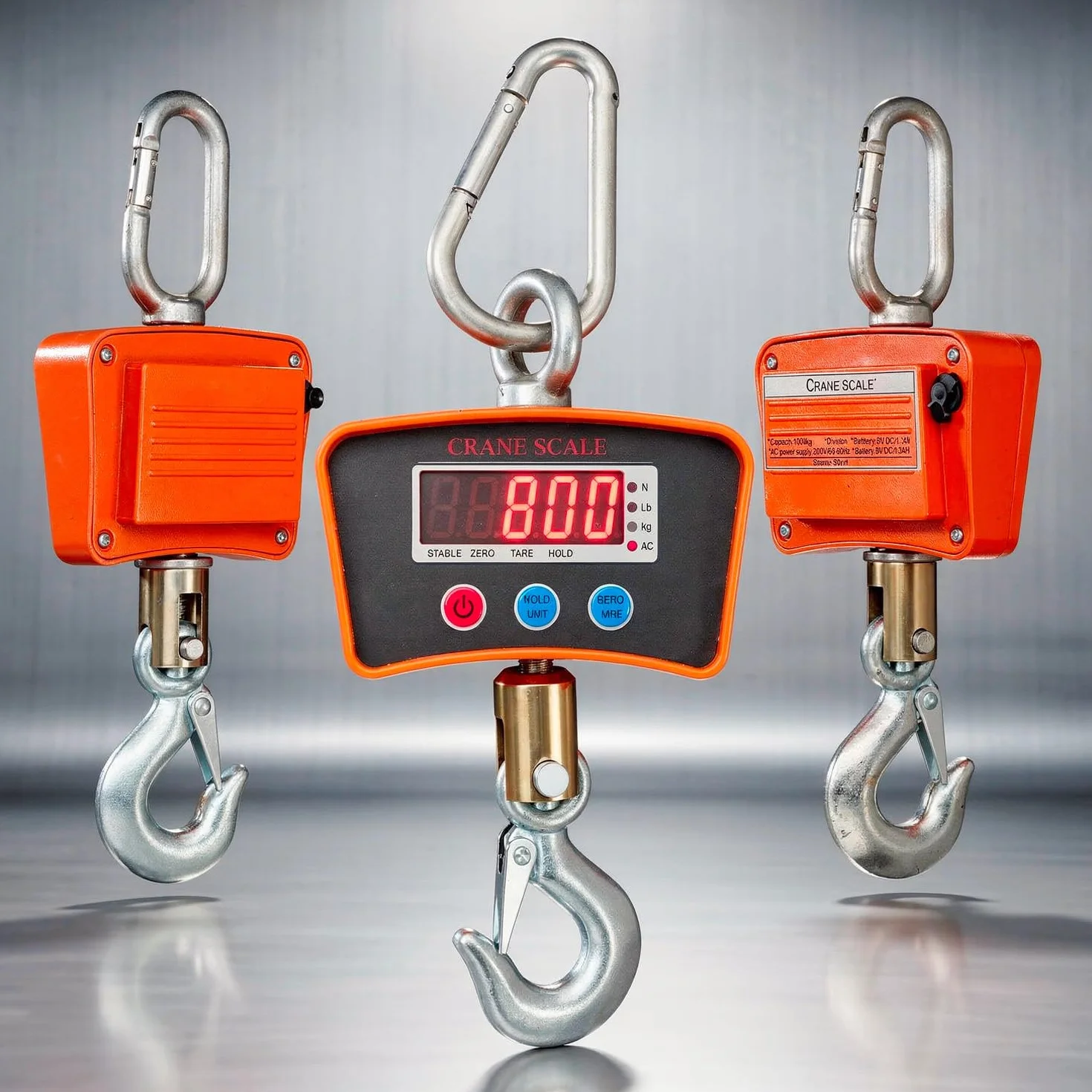 Bilancia Dinamometro Da Gru 1000 Kg Digitale Professionale Gancio Acciaio Inox Display LED Retroilluminato Batteria Ricaricabile