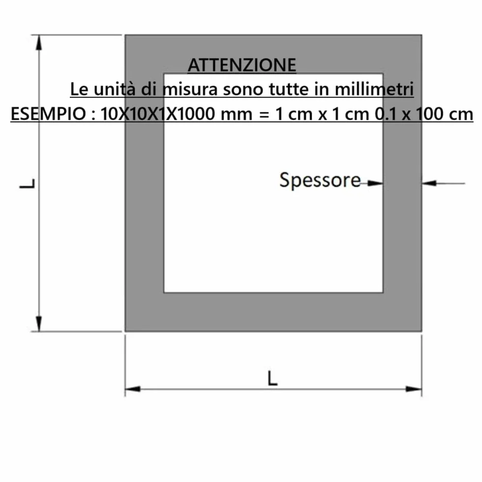 Tubolare Quadrato Acciaio Inox Aisi 304 1 Metro 30x30x1.5x1000 mm