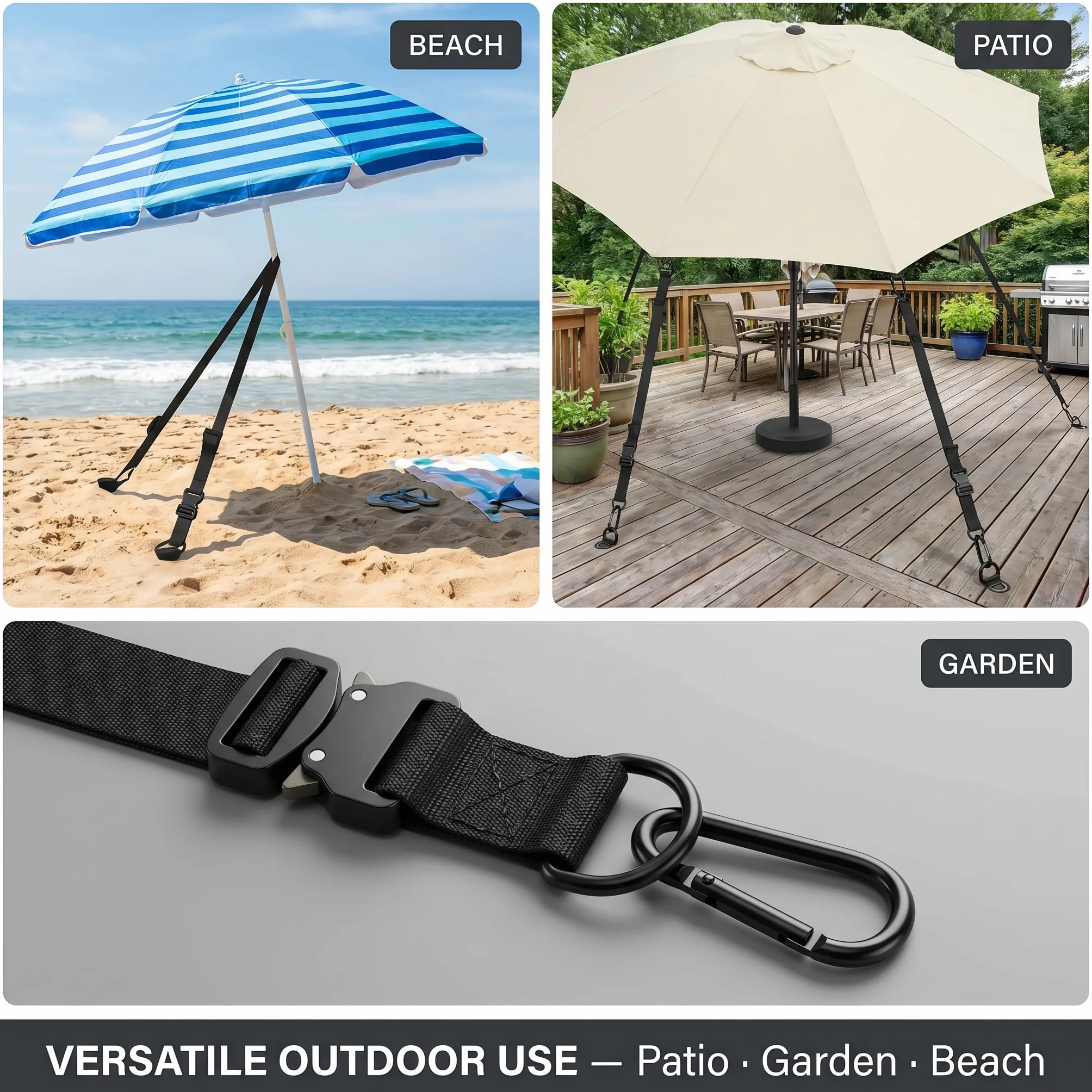 Kit di 5 cinghie antivento per ombrello, corda di fissaggio regolabile in poliestere con fibbia per esterni, patio, ombrellone, anti-oscillazione, per dispositivo stabilizzatore, nero