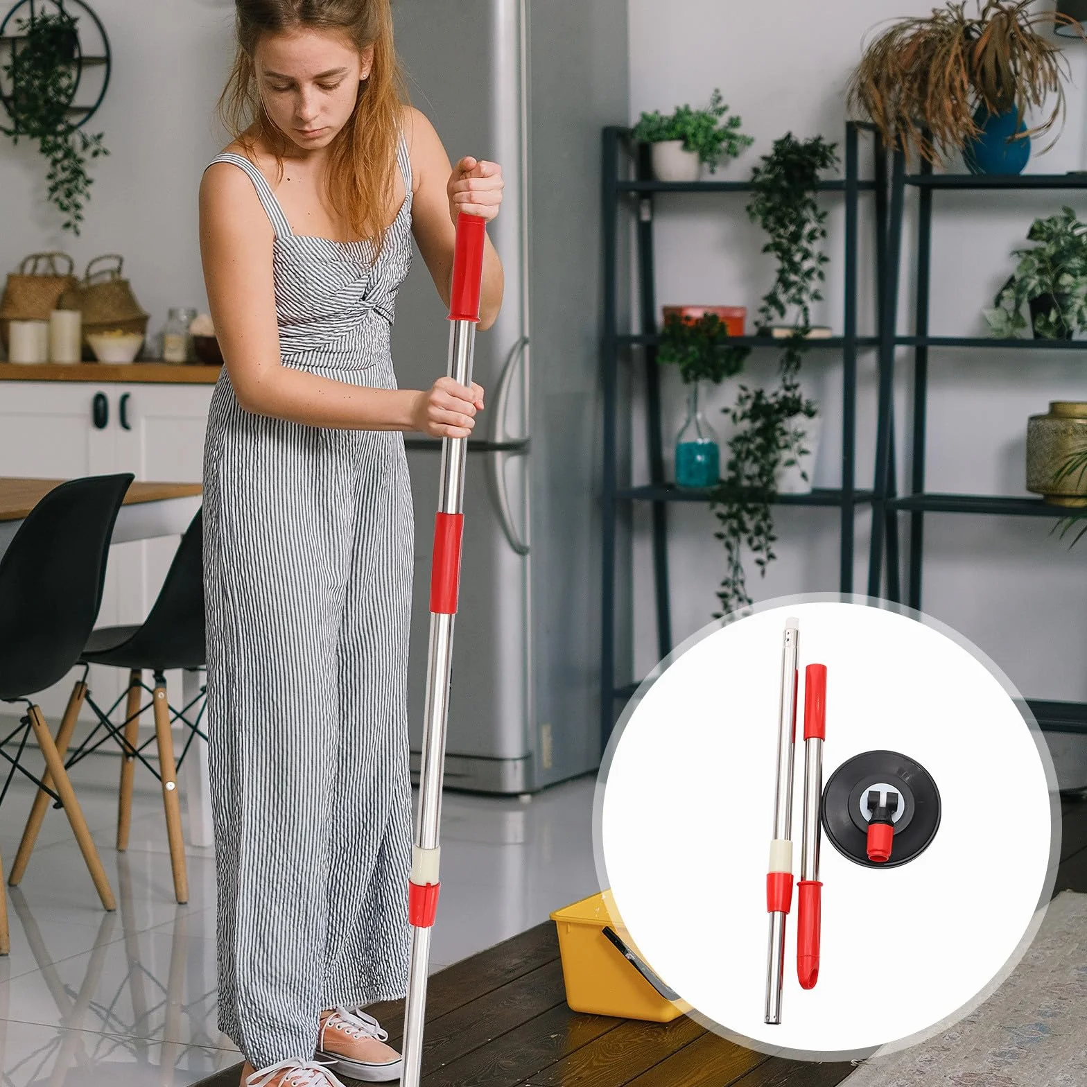Beavorty Rotomop Ricambio Manico per Mop Rotante in Acciaio Inox e Plastica, Bastone Leggero Testa Girevole