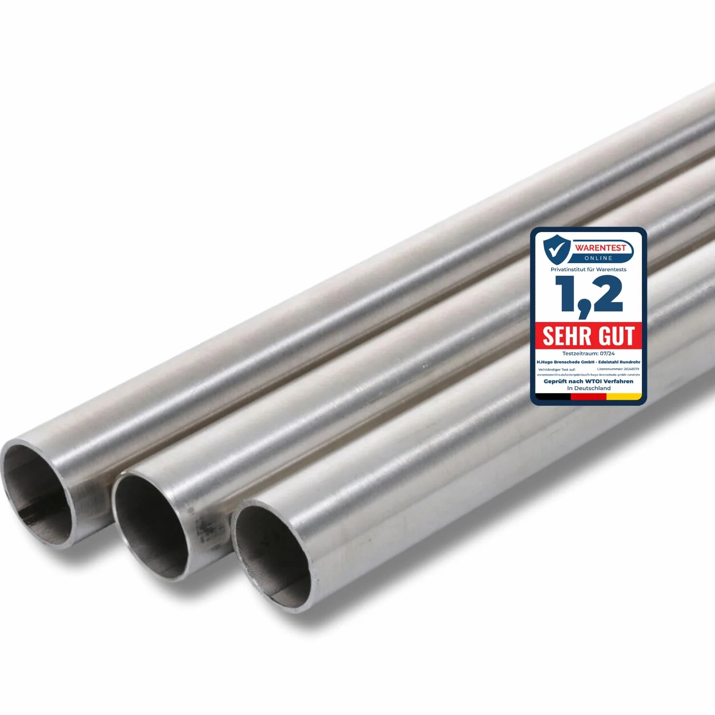 Tubo rotondo, acciaio inox levigato, grana 240, WST 1.4301, V2A, spessore parete: 2 mm (diametro 42,4 mm, lunghezza: 500 mm)