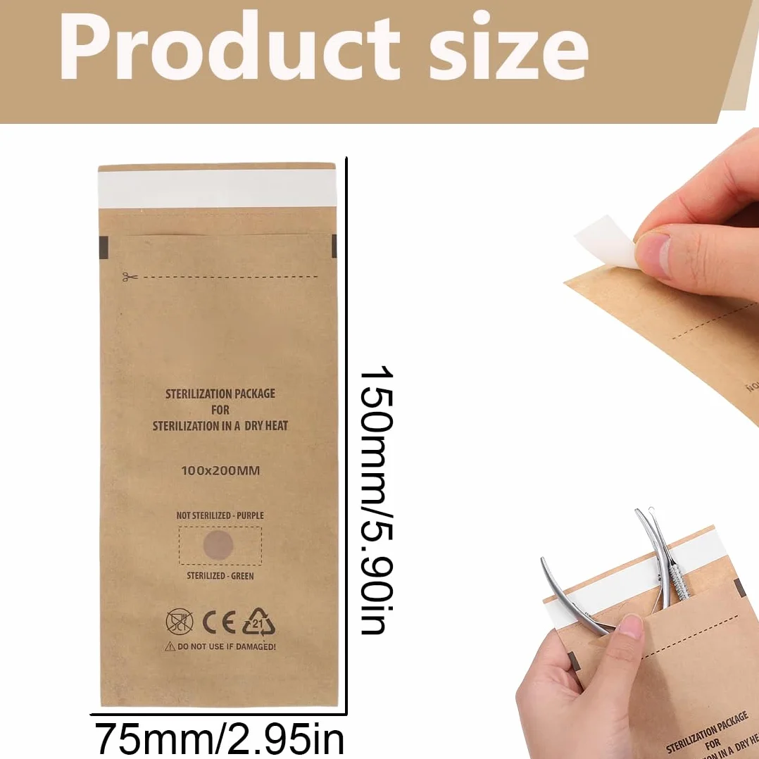 100 Pezzi Sacchetti di Sterilizzazione Autosigillanti per Cosmetici e Strumenti per Unghie (75 x 150 mm)