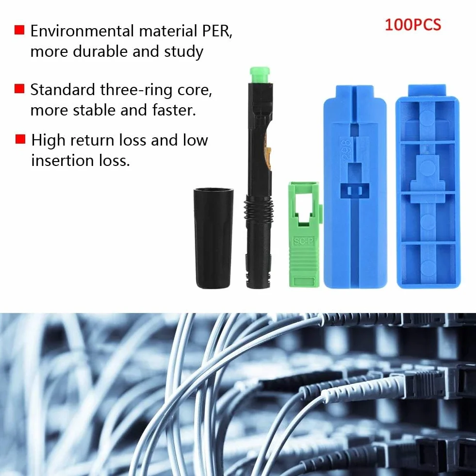DEWIN Connettore Rapido Fibra Ottica SC/APC Adattatore Collegamento Rapido Pigtail Cavo Ottico FTTH 100 Pezzi