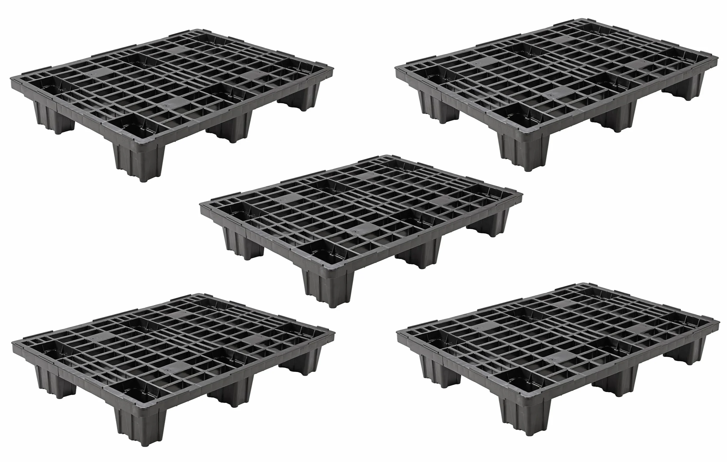Catolo 5 pallet leggero, 80 x 60 cm, nero, pallet industriale con struttura a griglia, plastica, mezzo pallet europeo, in plastica, 80 x 60, 5 pezzi
