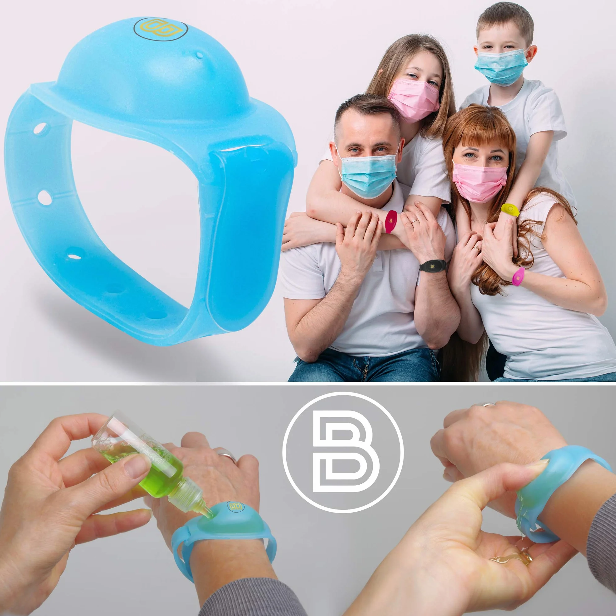 Braccialetto Igienizzante Mani Disinfettante Porta Gel Donna Bambino Uomo in Silicone Scuola Lavoro Ricaricabile da Viaggio Erogatore Regolabile Bambini Adulti 8 Pezzi Multicolor
