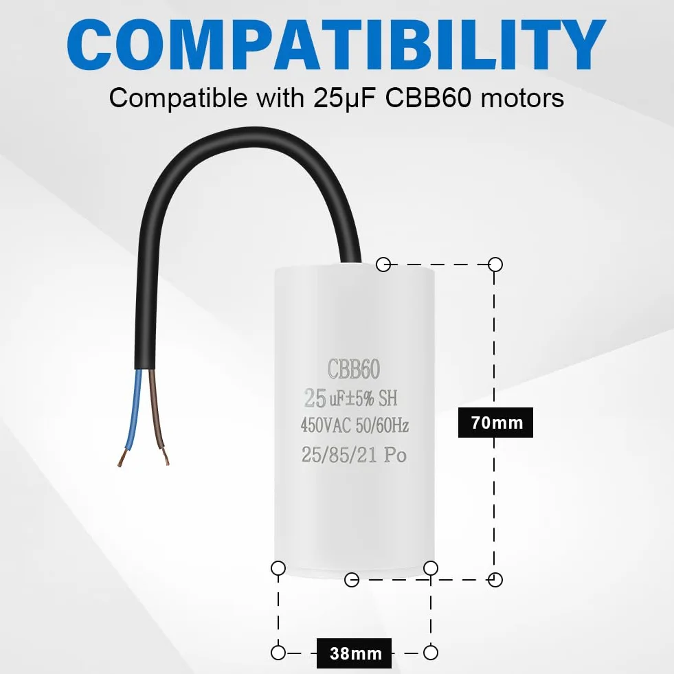 OFFCUP CBB60 Condensatore di Avviamento 25μF 450VAC 50/60Hz Universale