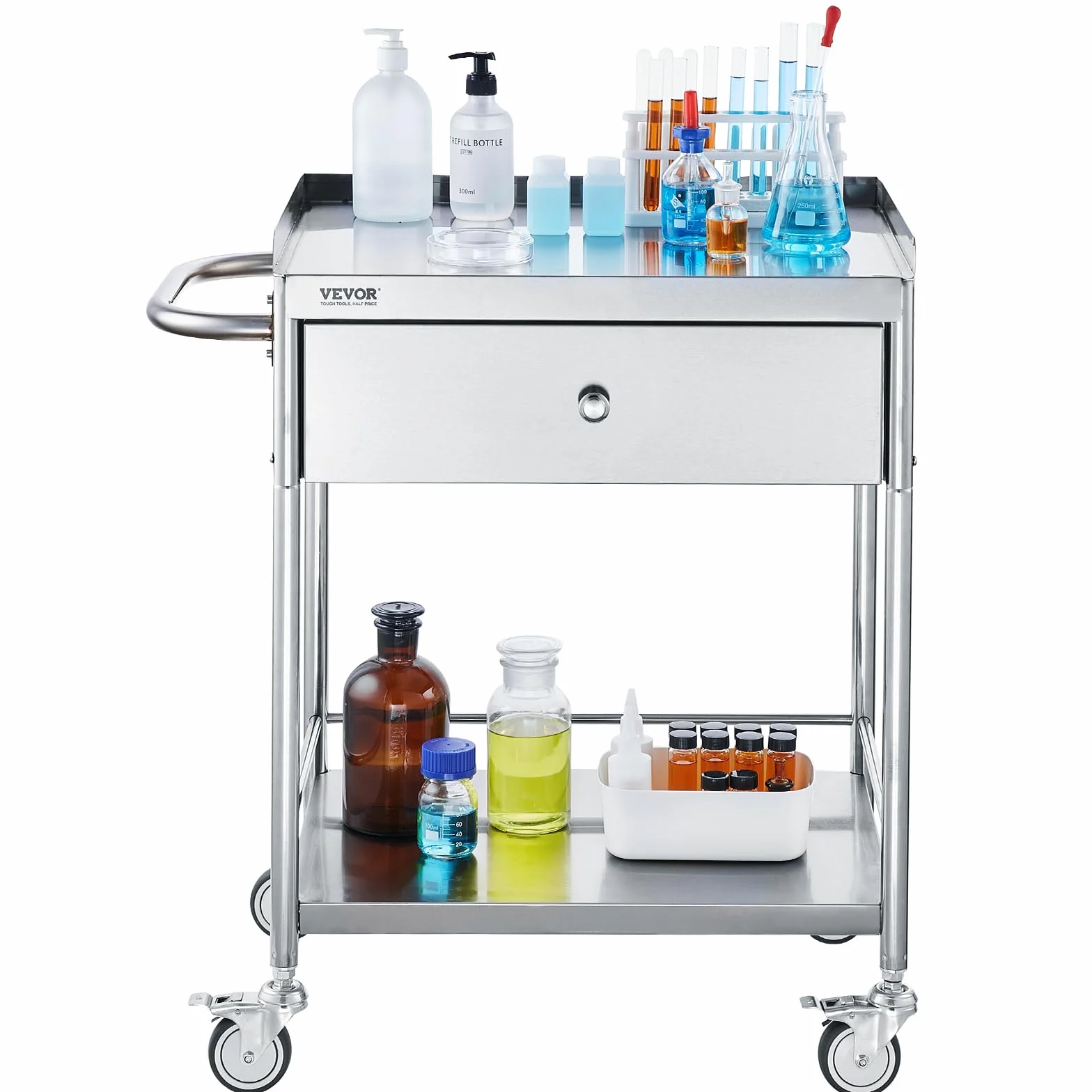 VEVOR Carrello da Laboratorio in Acciaio Inox 2 Ripiani 100kg 710 x 421 x 785 mm