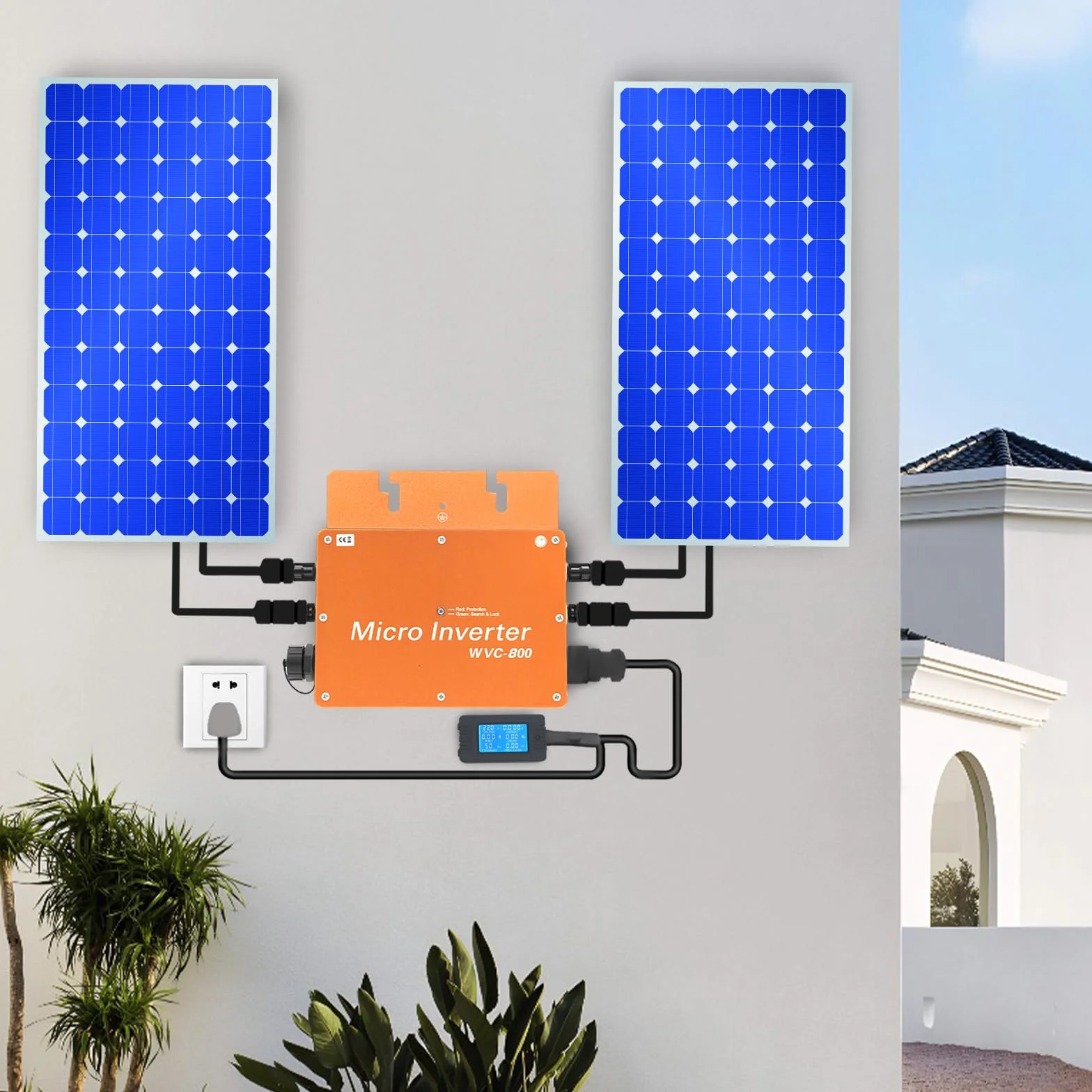 Microinverter 800 W per centrali elettriche da balcone, schermo LCD, inverter solare 22-50 VDC, uscita 230 V AC per uso domestico e commerciale, alloggiamento in alluminio
