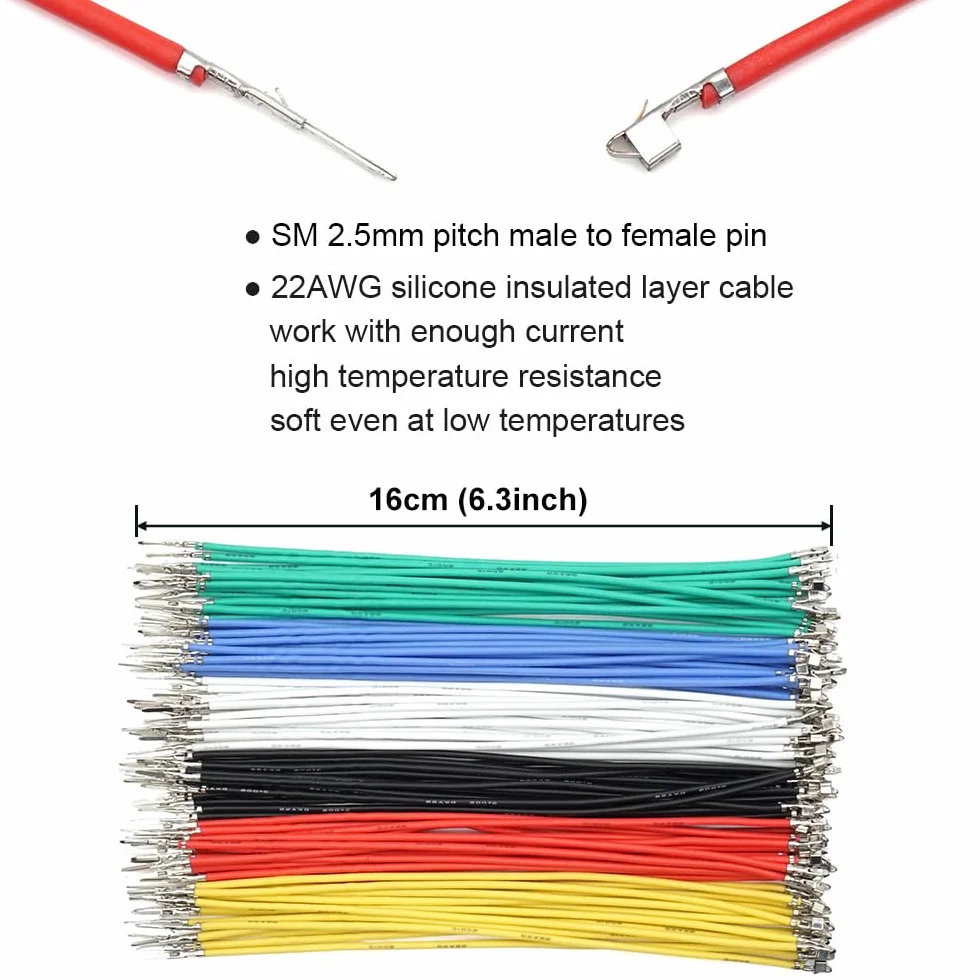 Connettori SM da 2,5 mm maschio femmina con cavi in silicone pre-crimpati da 22 AWG, compatibili con connettori JST SM da 2,5 mm, passo 2,54 mm, 2, 3, 4, 5, 6 pin, kit alloggiamento