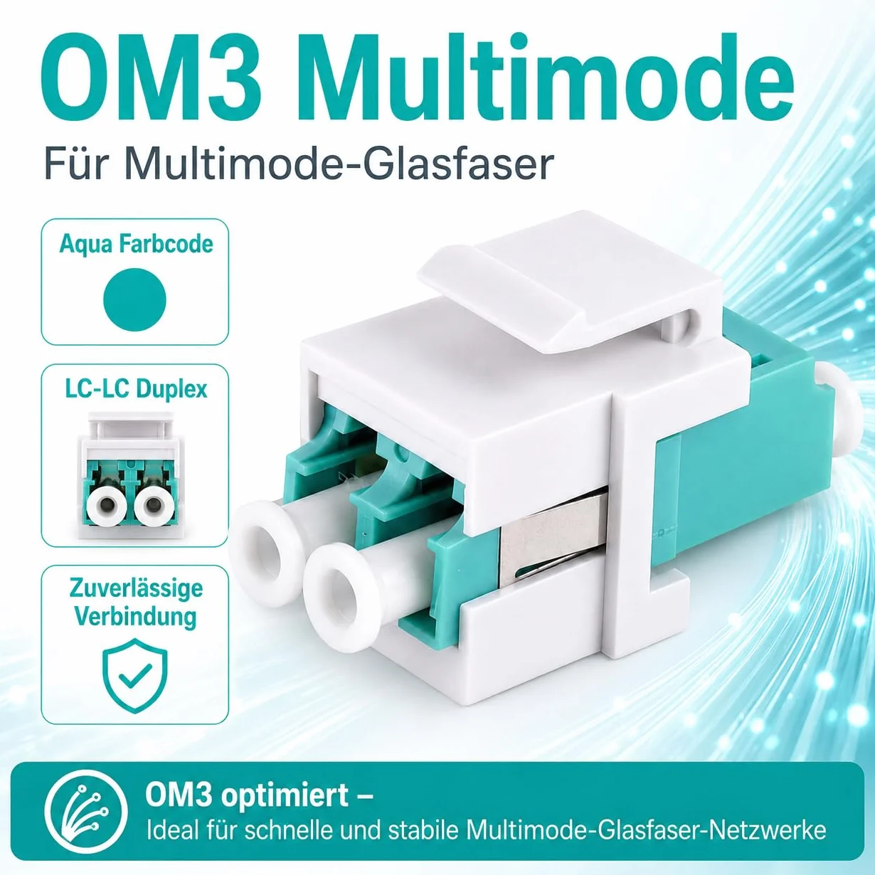 1aTTack.de 10 connettori LWL Keystone OM3 (UPC o PC) LC Duplex femmina su LC Duplex femmina Multimode Aqua