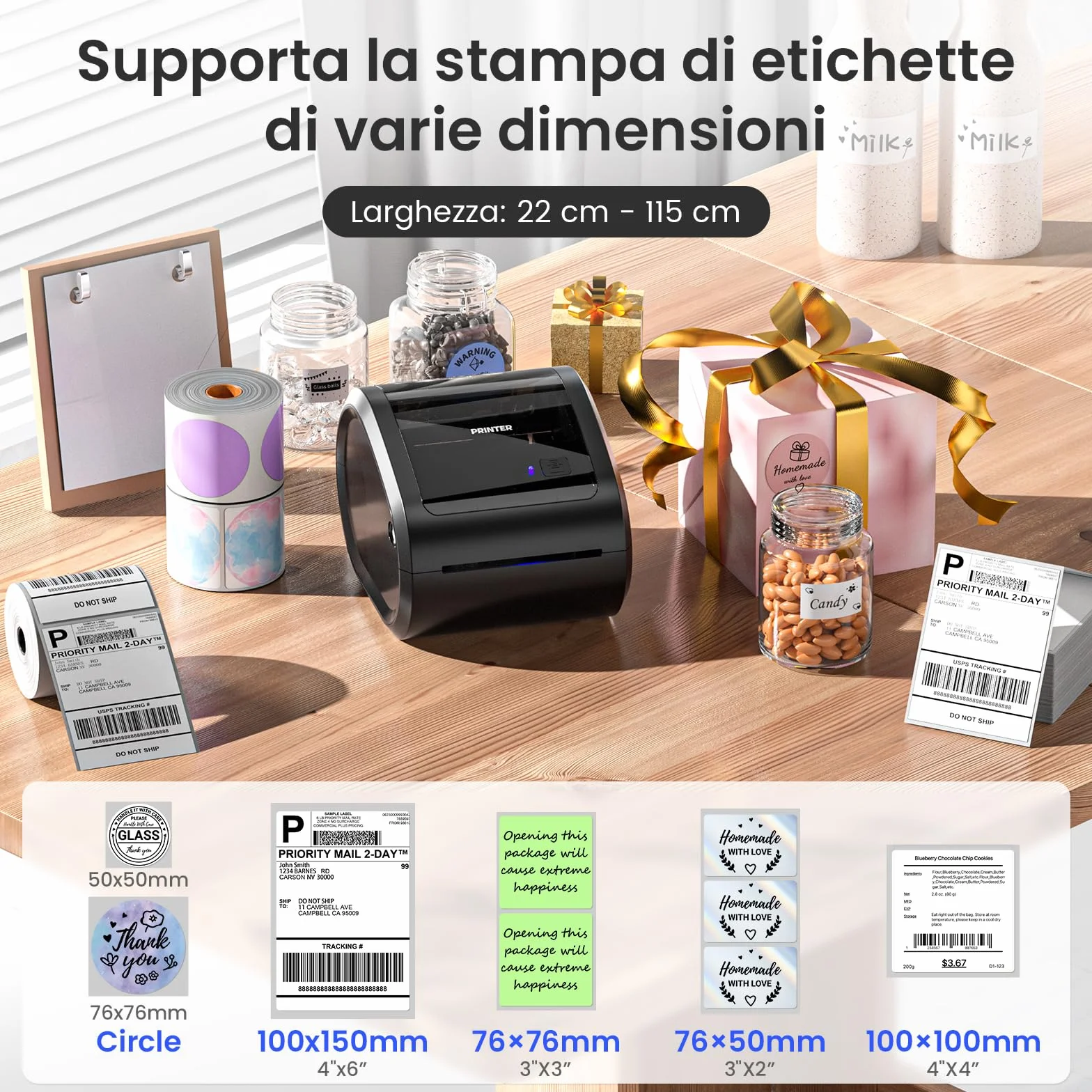 Phomemo D520BT Stampante Termica Bluetooth 4x6 per Etichette di Spedizione, Senza Inchiostro - Compatibile con Smartphone, PC/Mac, Android/iOS, Windows, Colissimo, UPS, Amazon, eBay, Nero