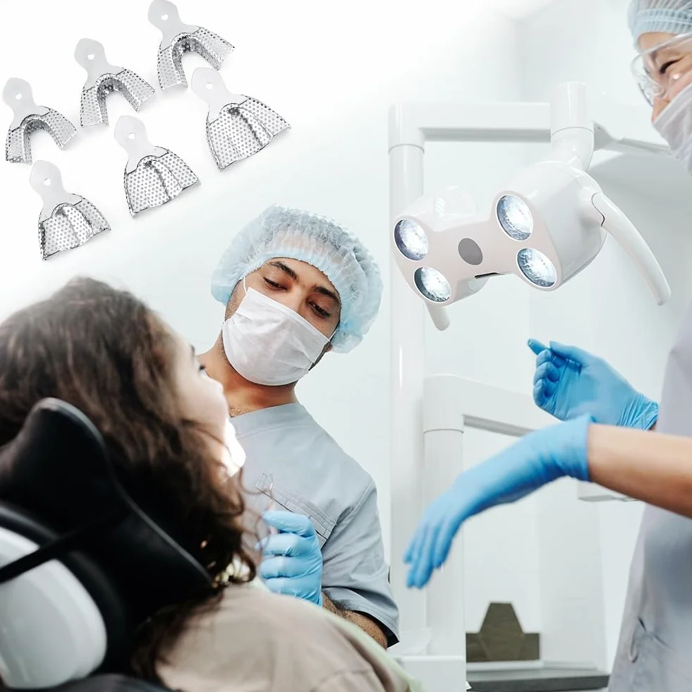 Vassoi Dentali per Impronte in Acciaio Set Morso Dentale Arco Completo Superiore e Inferiore Stampi Denti Inossidabile