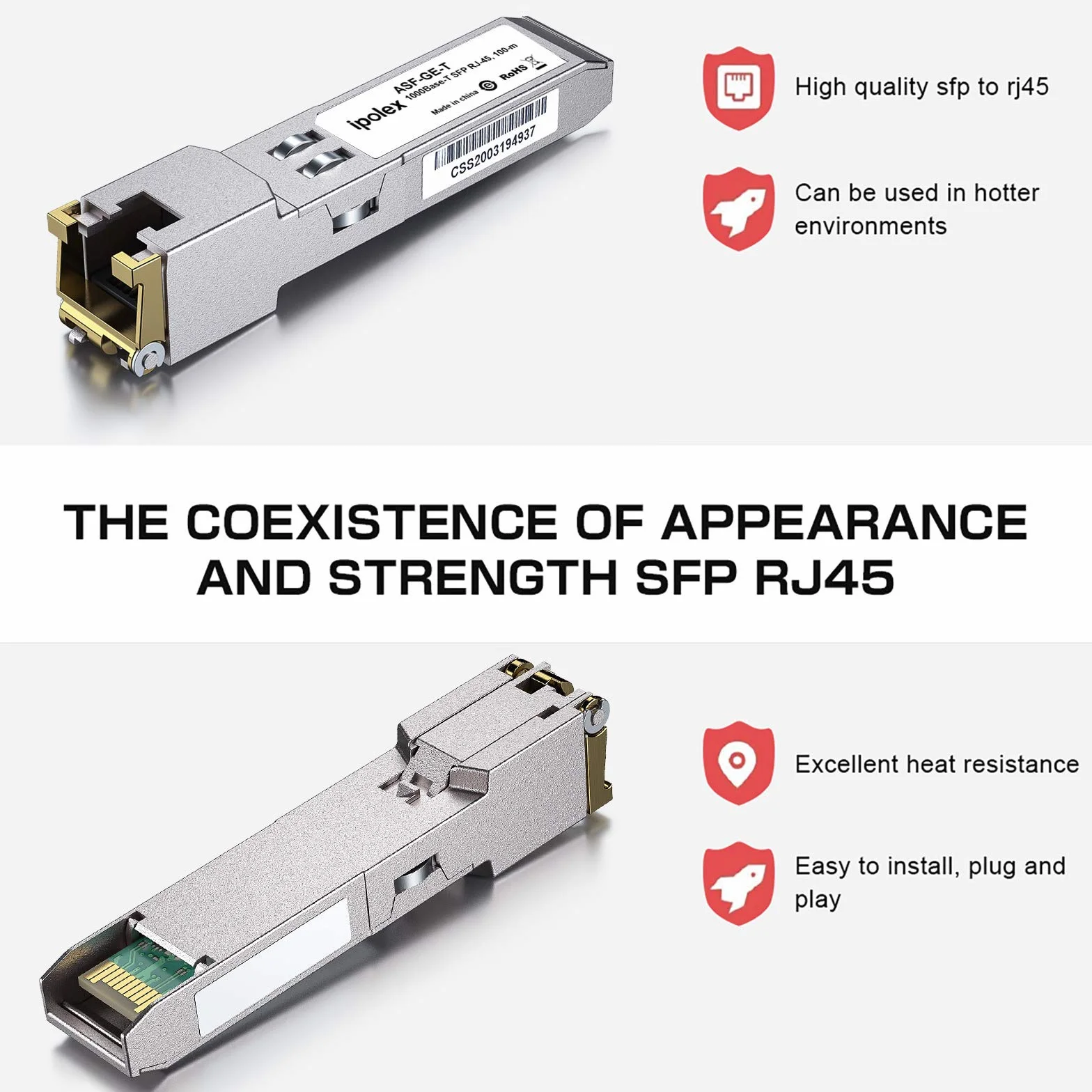 ipolex 1G SFP RJ45 Ricetrasmettitore rame Mini GBIC 1000Base-T Cisco GLC-T SFP-GE-T Meraki MA-SFP-1GB-TX Ubiquiti UF-RJ45-1g Mikrotik CAT.5e 100m