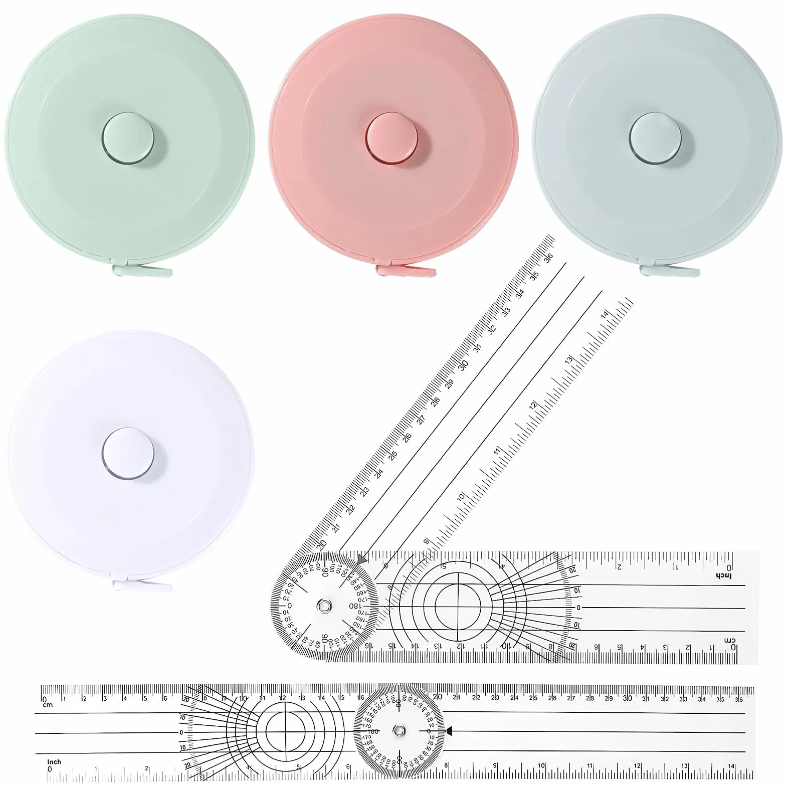 Set di 2 goniometri scuola fisioterapia con 4 metro a nastro angolo 360 ° coltello trasparente strumento pieghevole righello misuratore di gradi per misurare lunghezza petto vita